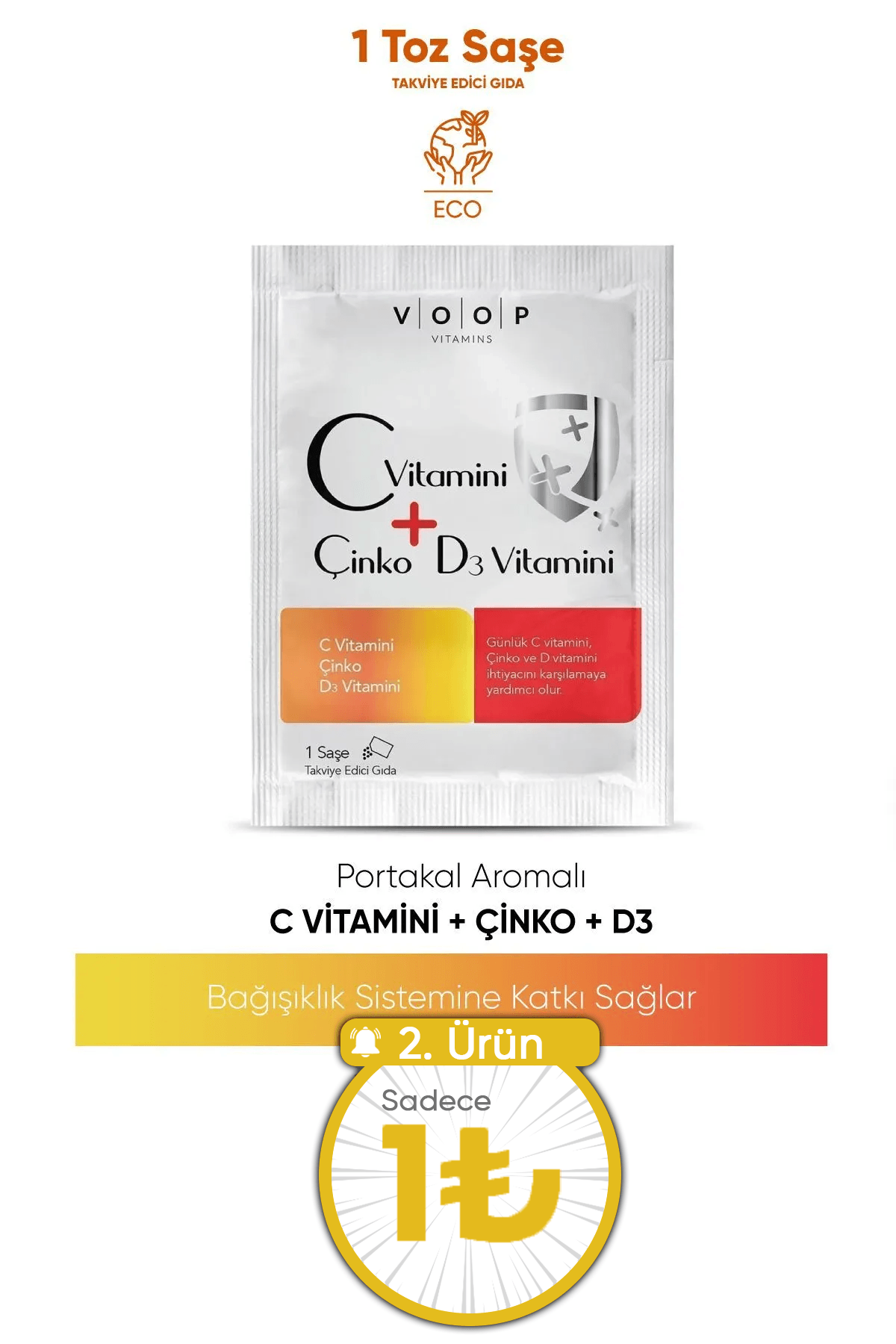 C Vitamini + Çinko & D3 Vitamini | Günlük Vitamin Takviyesi - 1 Toz Saşe