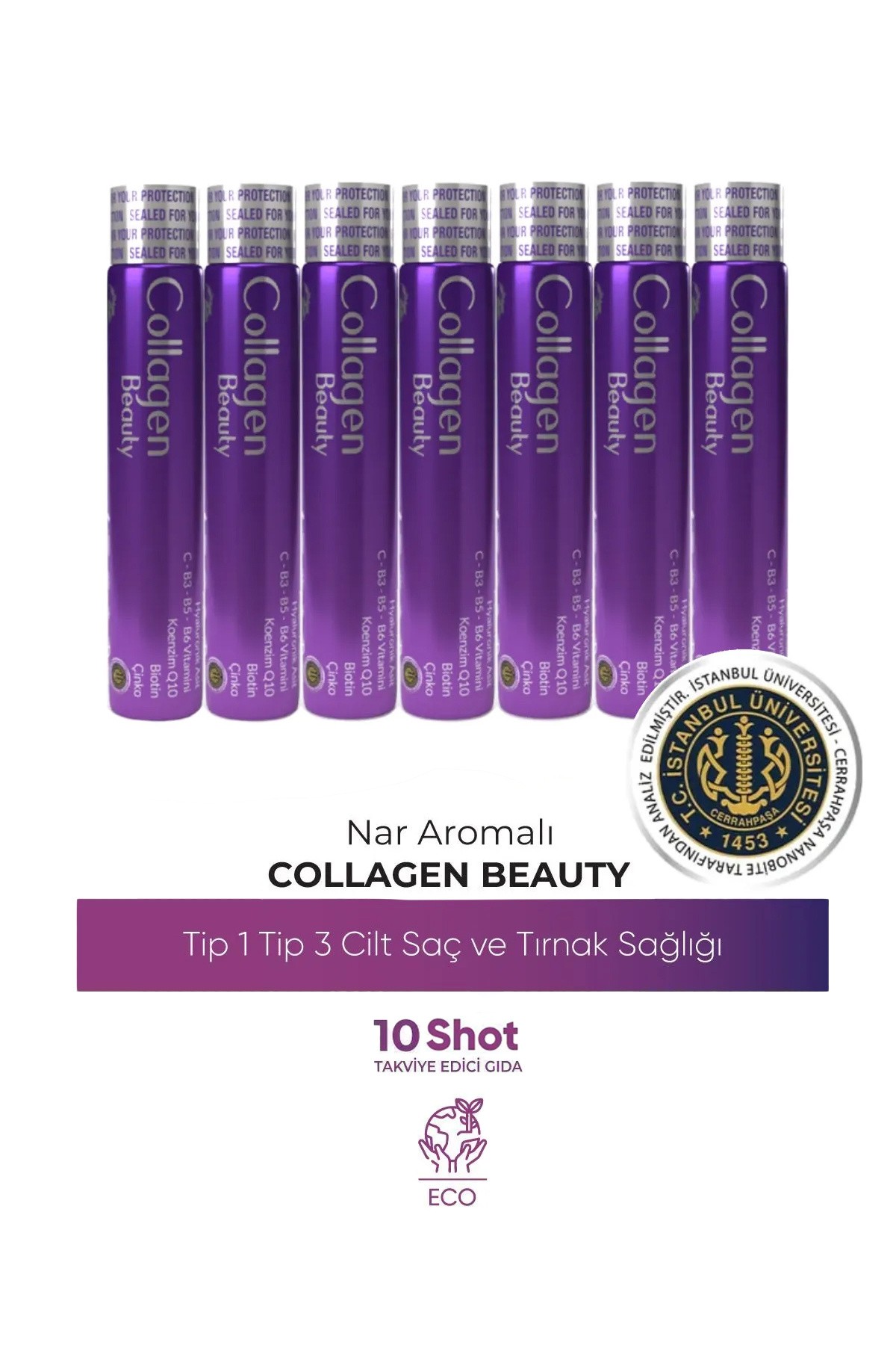 Collagen Beauty Yüksek Biyoaktif Hidrolize Tip 1&3 Kolajen | %100 Saf ve Doğal Nar Aromalı Shot - 7 Tüp