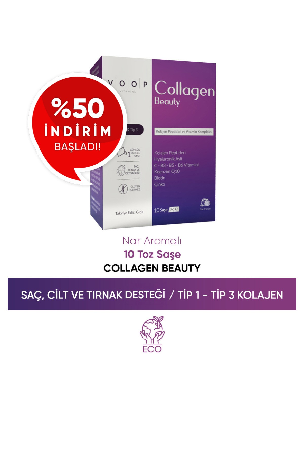 Collagen Beauty Yüksek Biyoaktif Hidrolize Tip 1 & Tip 3 Kolajen | 10 Toz Saşe