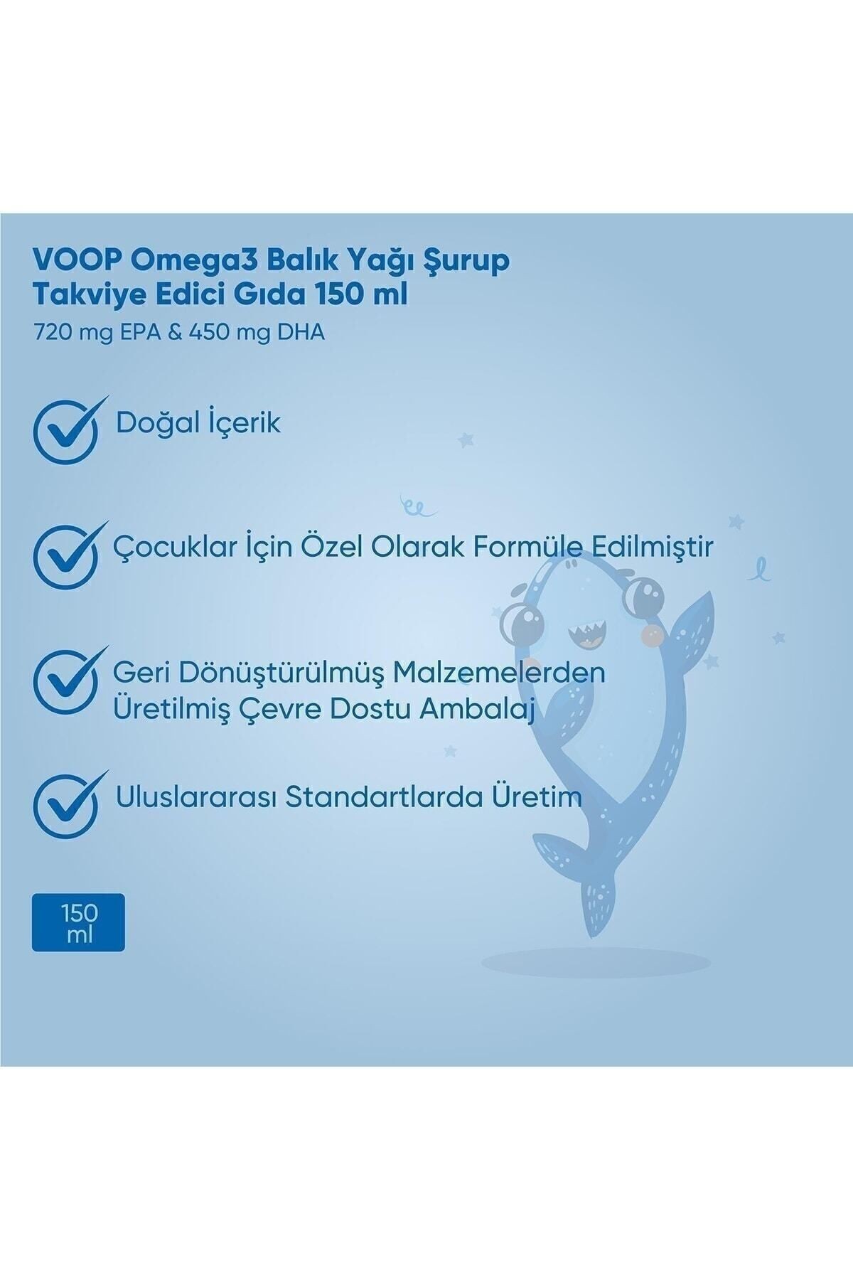 Omega 3 Balık Yağı Portakal Aromalı Şurup | Çocuklar İçin Balık Yağı Desteği  - 150 ml