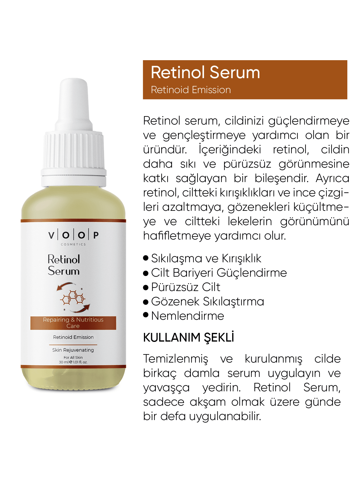 Cilt Onarıcı ve Yenileyici  & Besleyici Retinol Bakım Serum - 30 ml