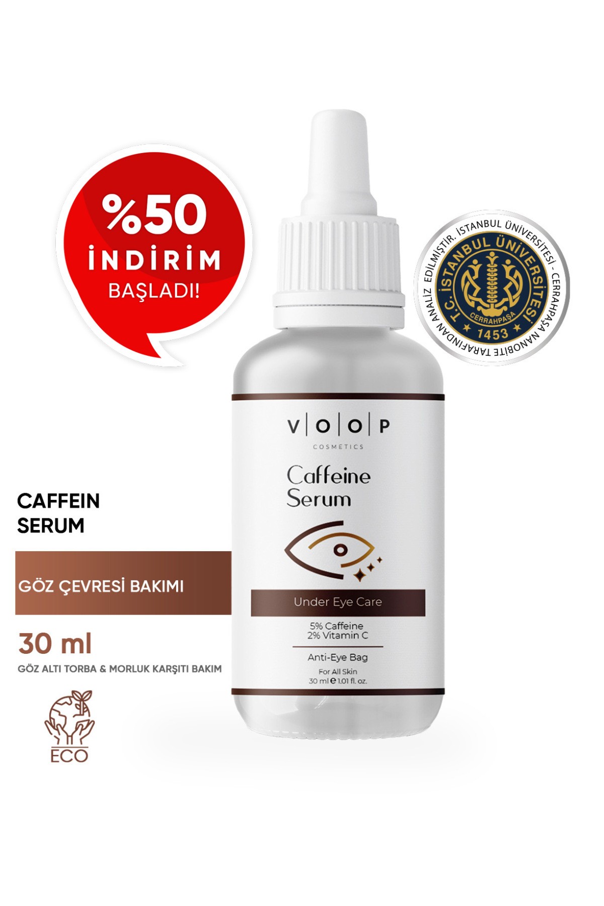 Kafein Serum 30 ml | Göz Altı Morlukları & Torbalanma Karşıtı | %5 Caffeine, %2 Vitamin C