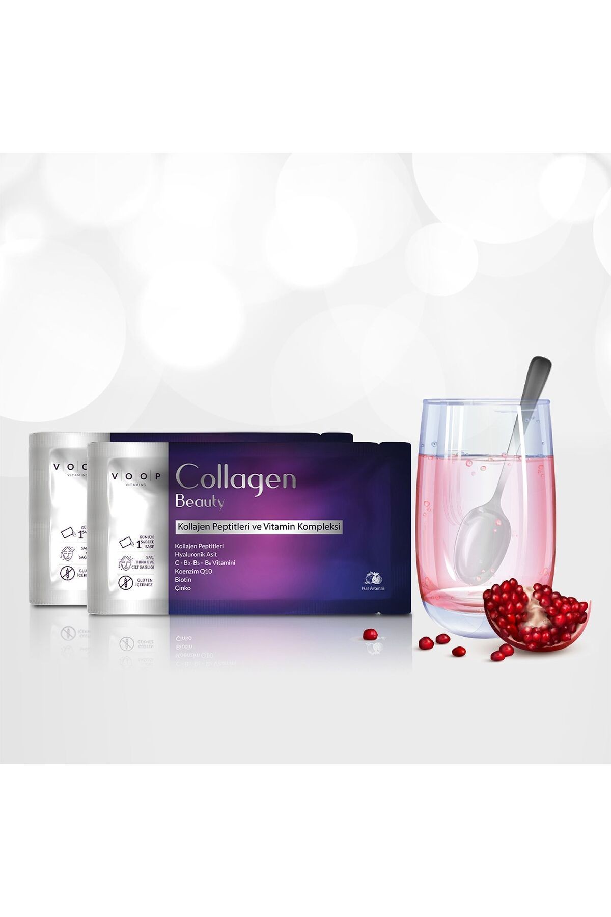 Collagen Beauty Yüksek Biyoaktif Hidrolize Tip 1&3 Kolajen | %100 Saf ve Doğal Nar Aromalı Toz Saşe - 30 Adet