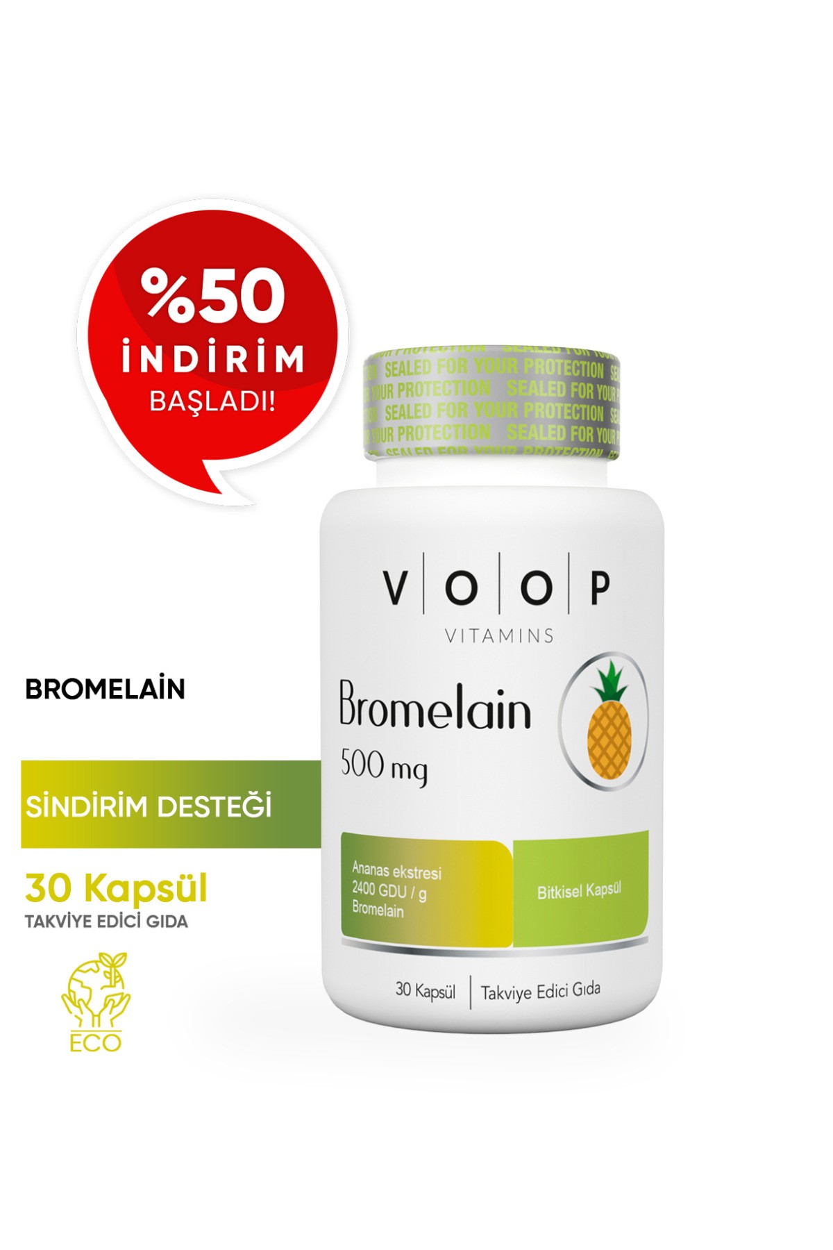 Bromelain 500 mg Vegan 30 Kapsül