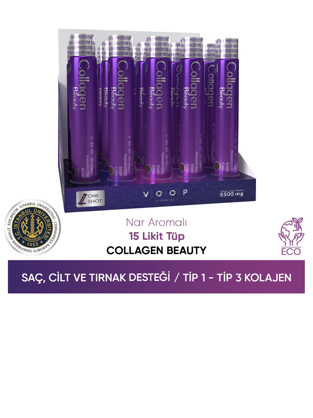 Collagen Beauty Yüksek Biyoaktif Hidrolize Tip 1 & Tip 3 Kolajen  | 15 Tüp