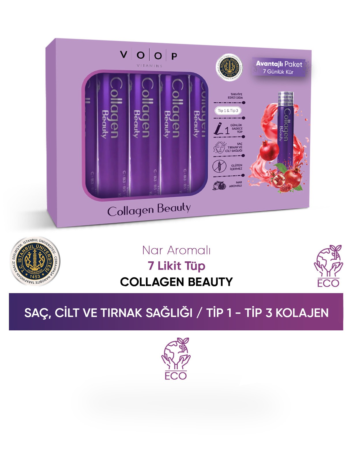 Collagen Beauty Yüksek Biyoaktif Hidrolize Tip 1 & Tip 3 Kolajen  |  7 Tüp