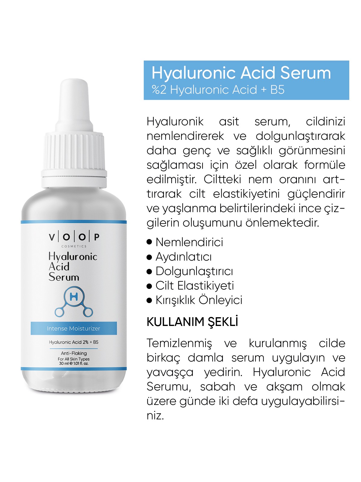 Hyaluronik Asit Serum | Derinlemesine Yoğun Yüz Nemlendirici - 30 ml