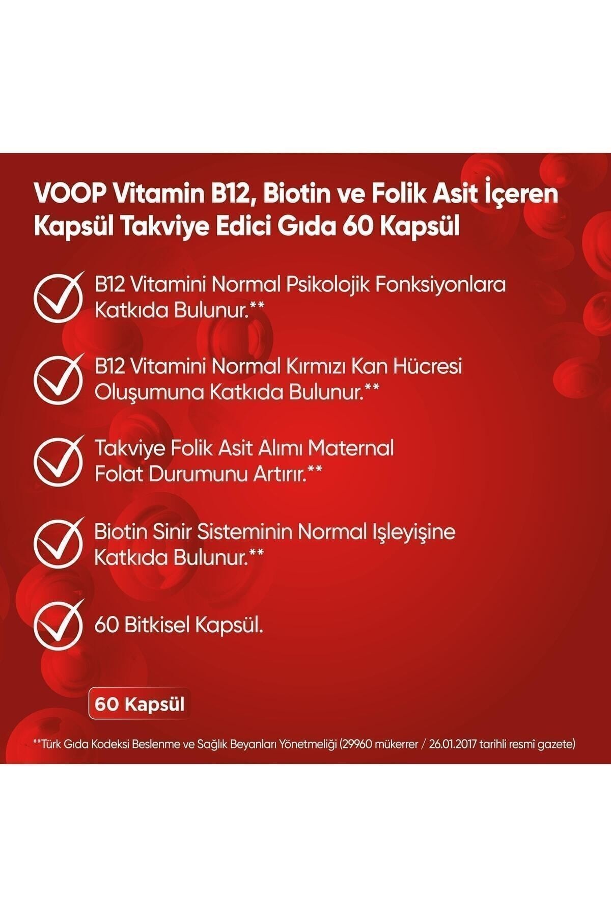 B12 Vitamini | Sinir Sistemi ve Kırmızı Kan Hücre Oluşumu Desteği | 60 Kapsül