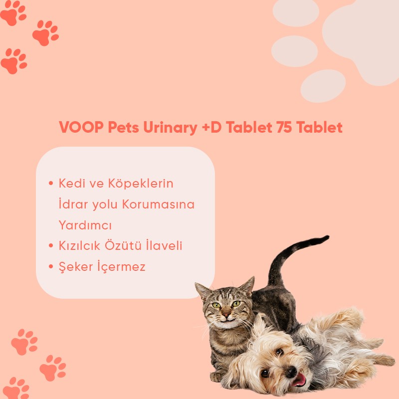 Pet Urinary+D Tablet(Kedi-Köpek için İdrar Yolu Düzenleyen Bağışıklık Sistemi Destekleyici)75 Tablet