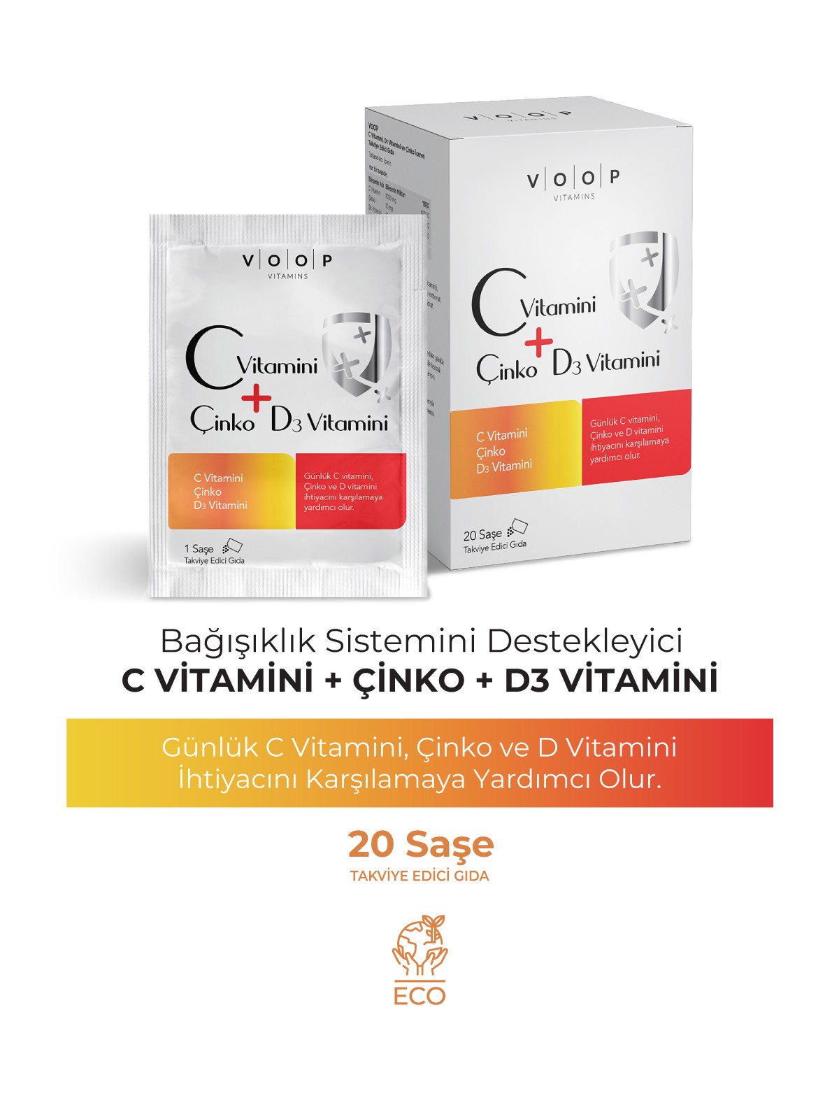 C Vitamini + Çinko & D3 Vitamini | Günlük Vitamin Takviyesi - 20 Toz Saşe