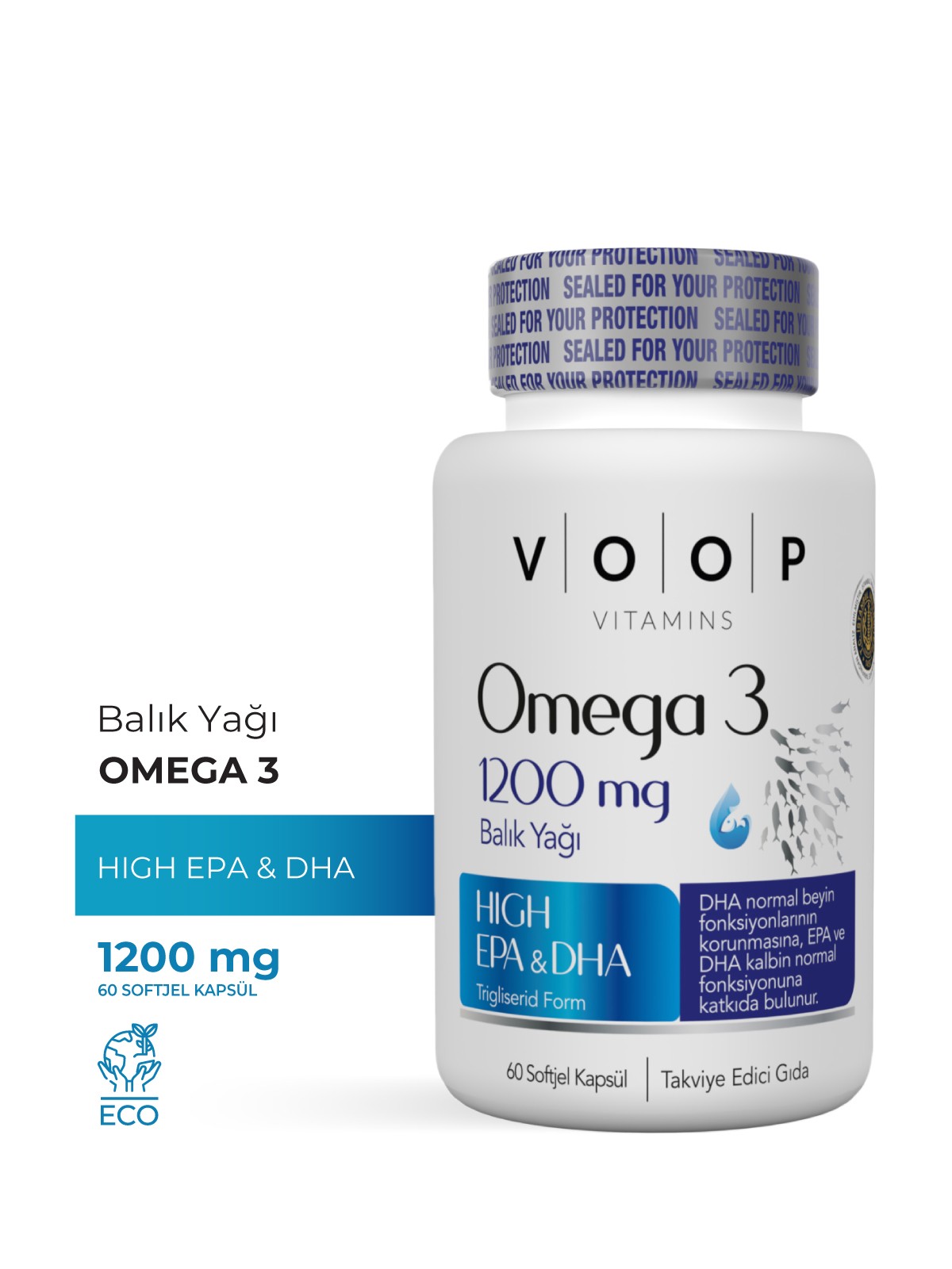 Omega 3 Balık Yağı Yüksek EPA & DHA | Beyin Desteği - 1200 mg 60 Kapsül