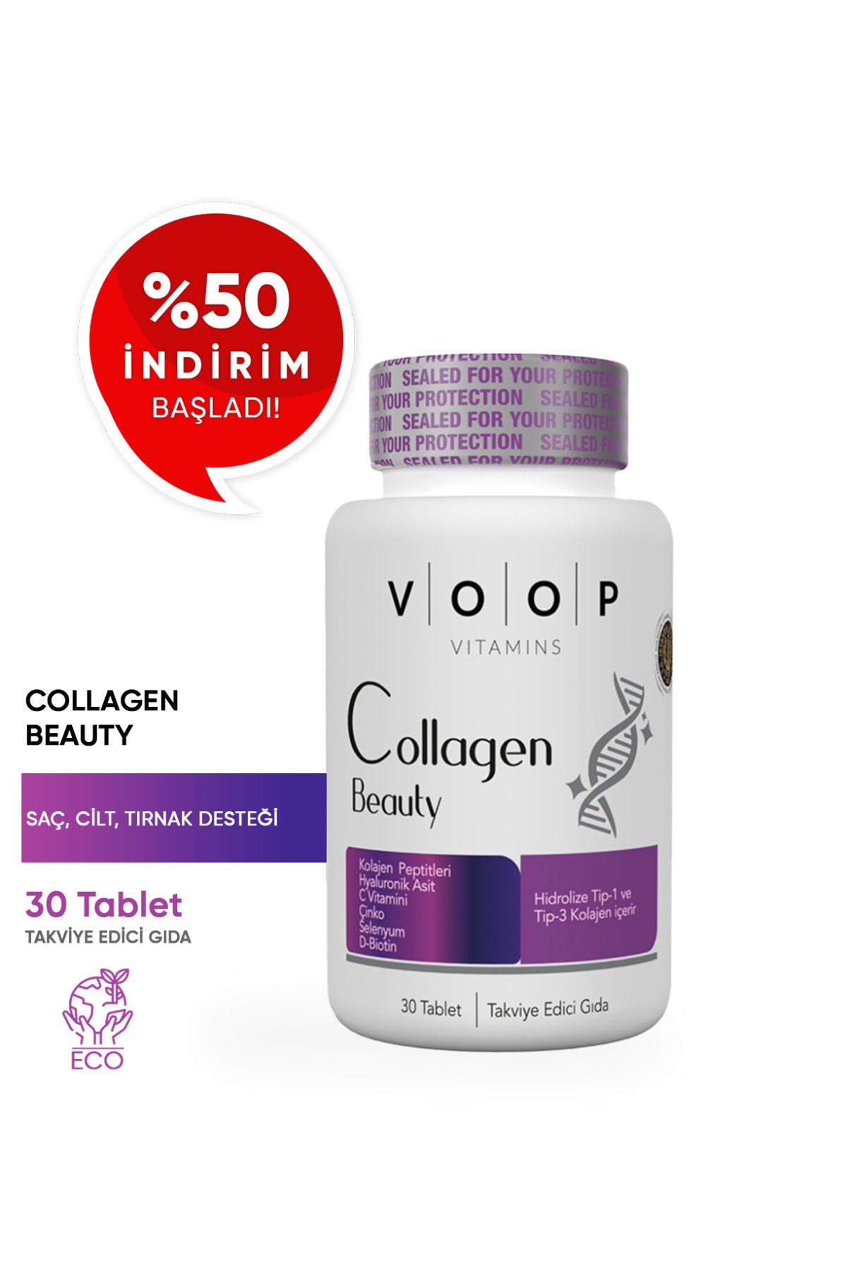 Collagen Beauty Tip 1 ve Tip 3 Kolajen 30 Tablet | Saç, Cilt ve Tırnak Desteği