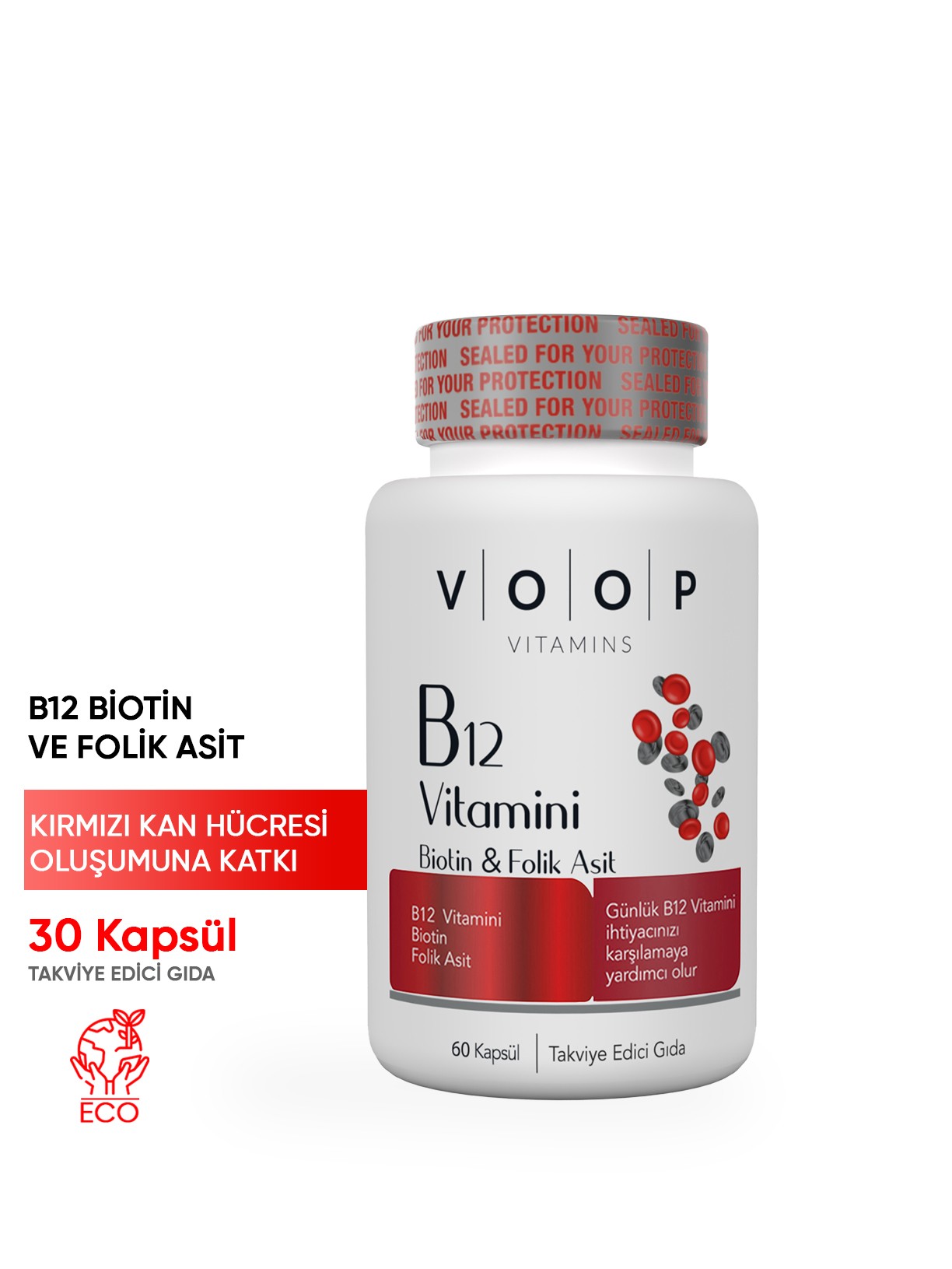 Vitamin B12, Biotin ve Folik Asit - Takviye Edici Gıda 60 Kapsül