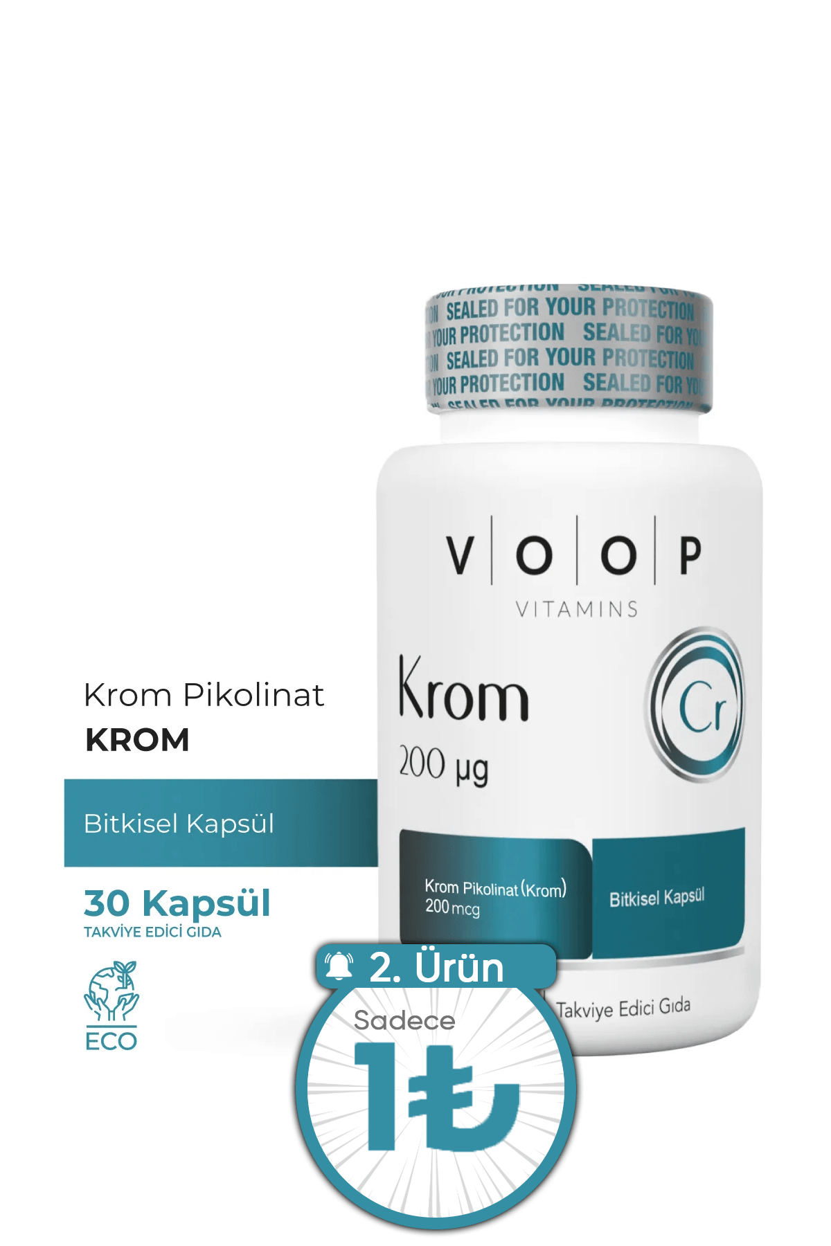 Krom Pikolinat 200 µg(MİKRO GRAM) | Metabolizmaya Katkı - 30 Bitkisel Kapsül