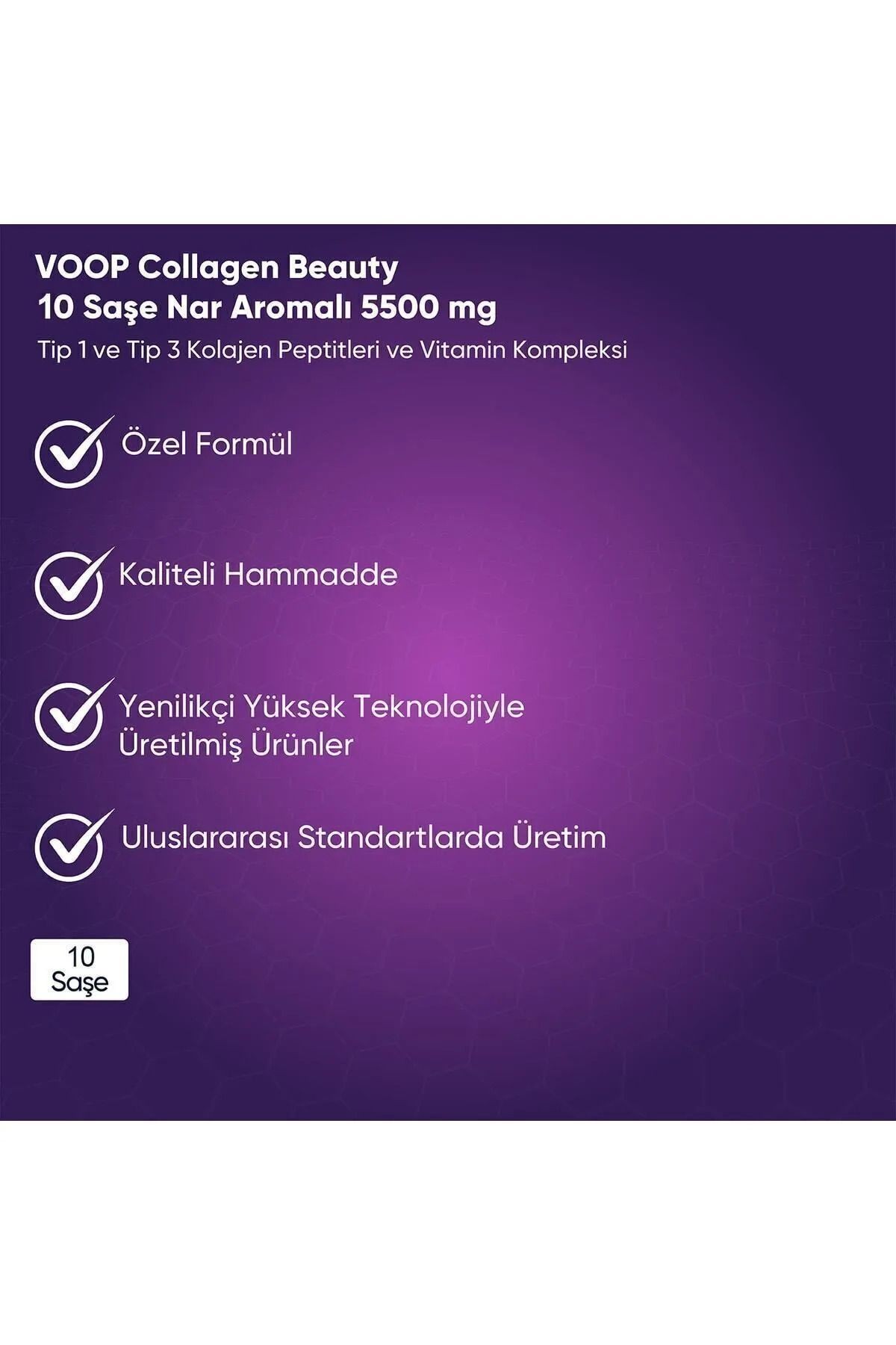 Collagen Beauty Yüksek Biyoaktif Hidrolize Tip 1&3 Kolajen | %100 Saf ve Doğal Nar Aromalı Toz Saşe - 30 Adet