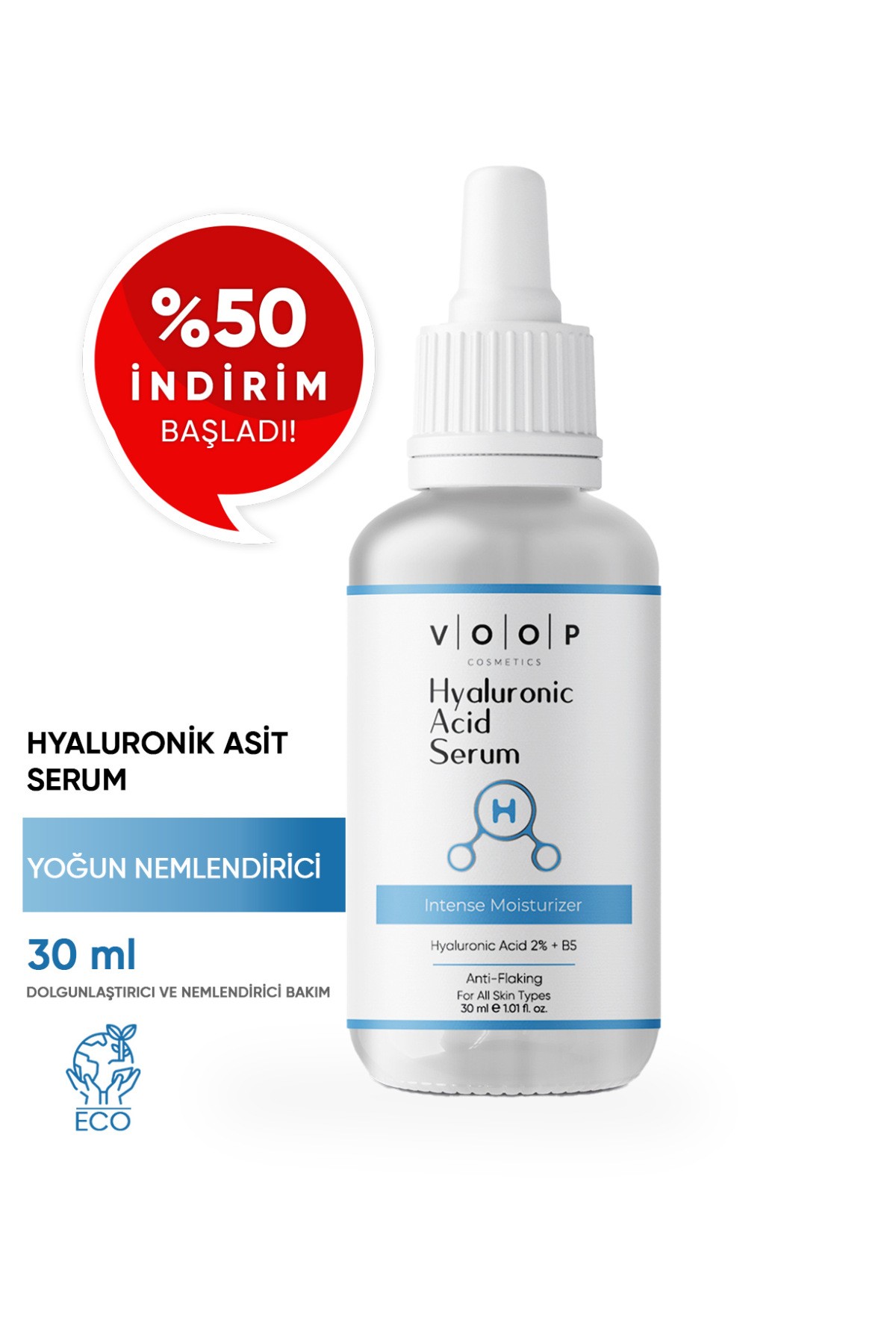 Hyaluronik Asit Serum + B5 30 ml | Yoğun Nemlendirici Cilt Bakım Serumu