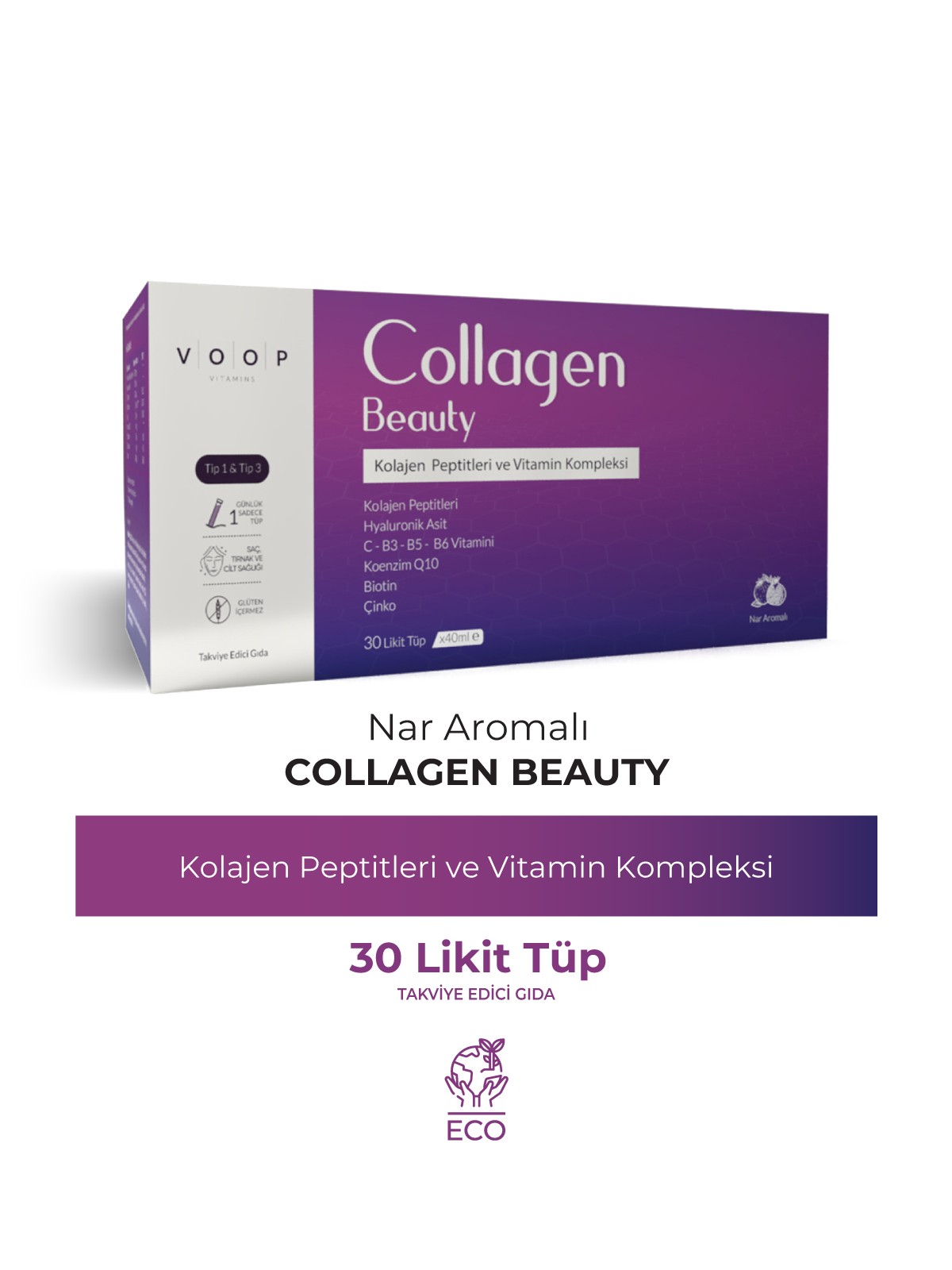 Collagen Beauty Yüksek Biyoaktif Hidrolize Tip 1&3 Kolajen | %100 Saf ve Doğal Nar Aromalı Shot - 30 Tüp