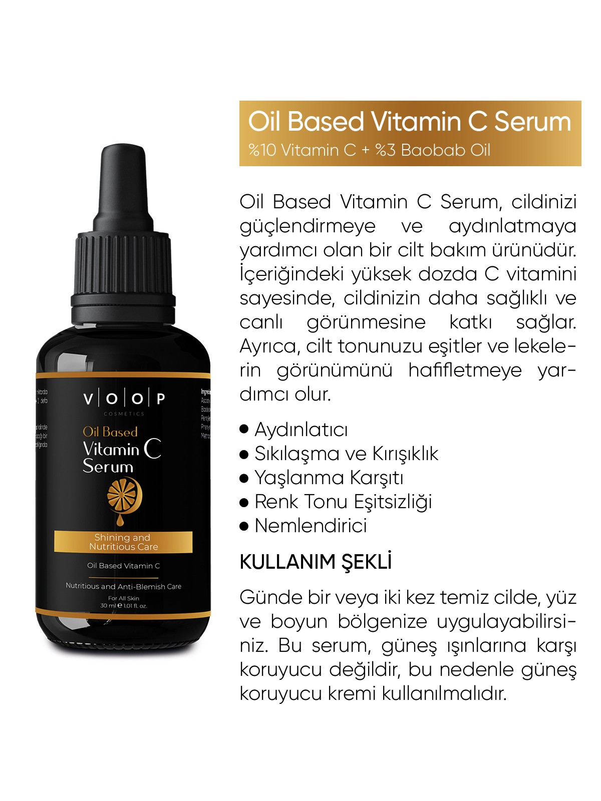 Yağ Bazlı C Vitamin Serum |Yüz ve Cilt Parlatıcı & Besleyici - 30 ml