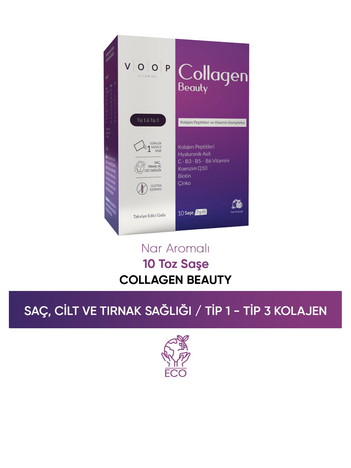 Collagen Beauty Yüksek Biyoaktif Hidrolize Tip 1 & Tip 3 Kolajen | 10 Toz Saşe