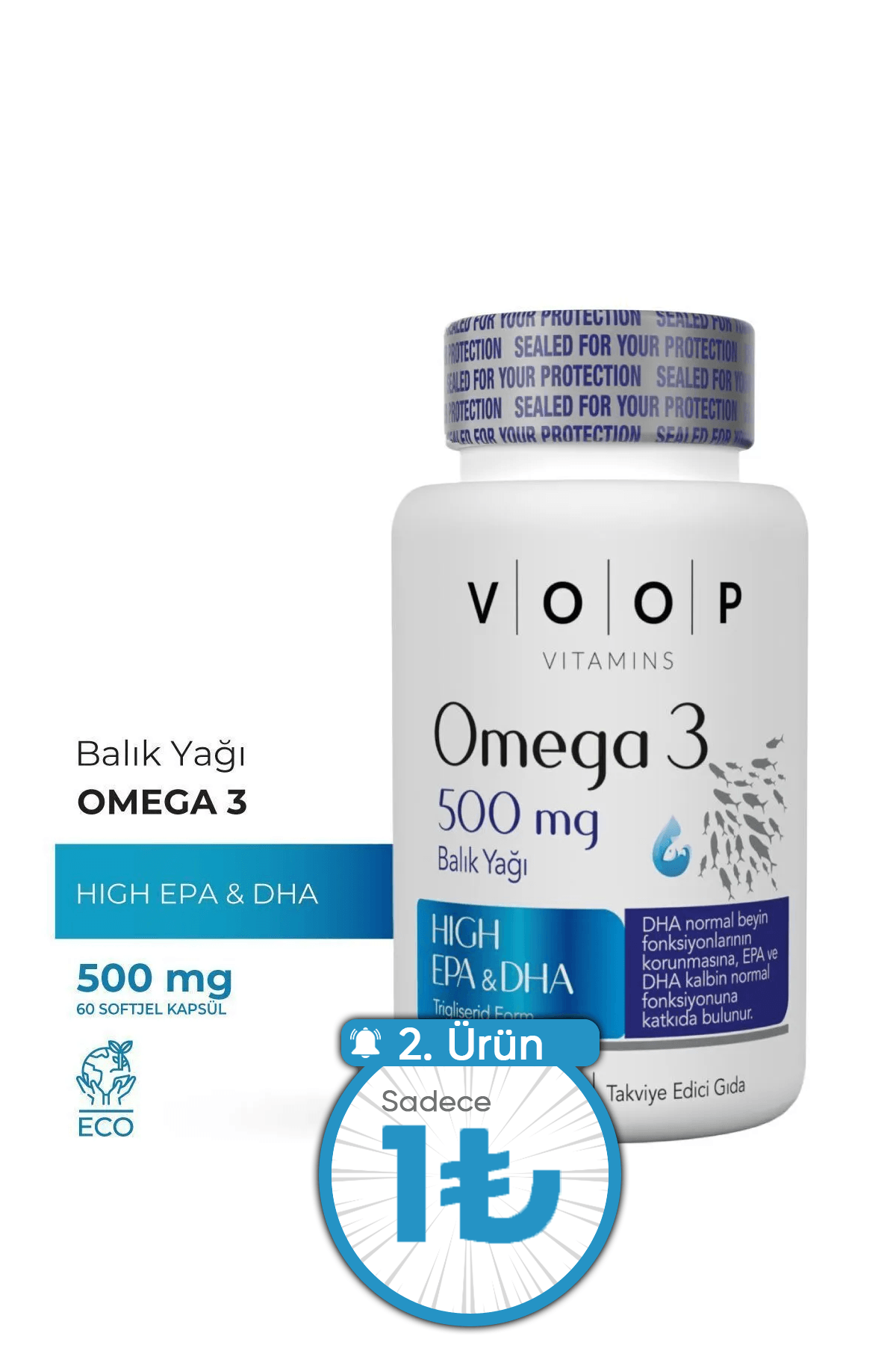 Omega 3 Balık Yağı Yüksek EPA & DHA | Beyin Desteği - 500 mg 60 Kapsül