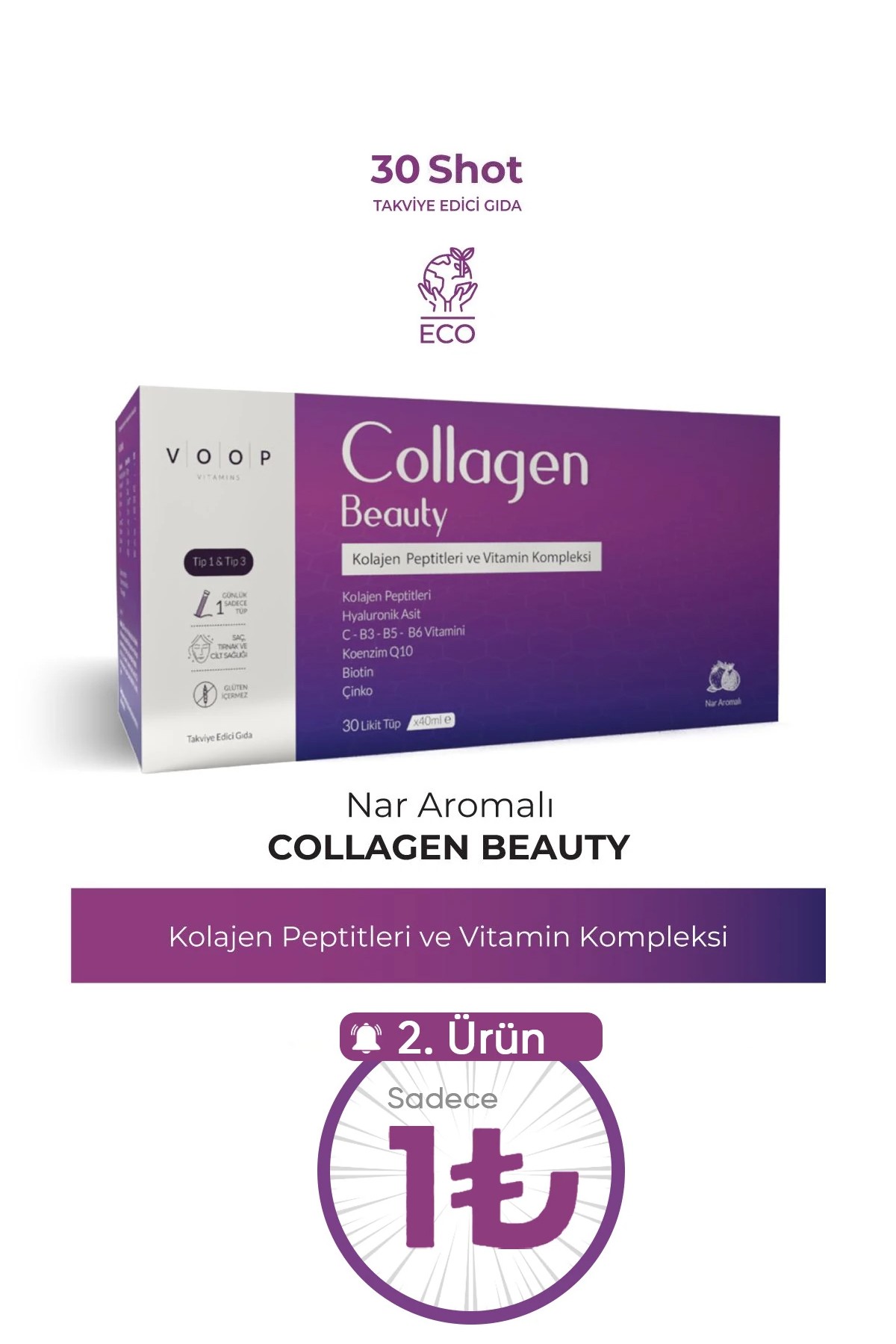 Collagen Beauty Yüksek Biyoaktif Hidrolize Kolajen %100 Saf Ve Doğal - 30 Tüp