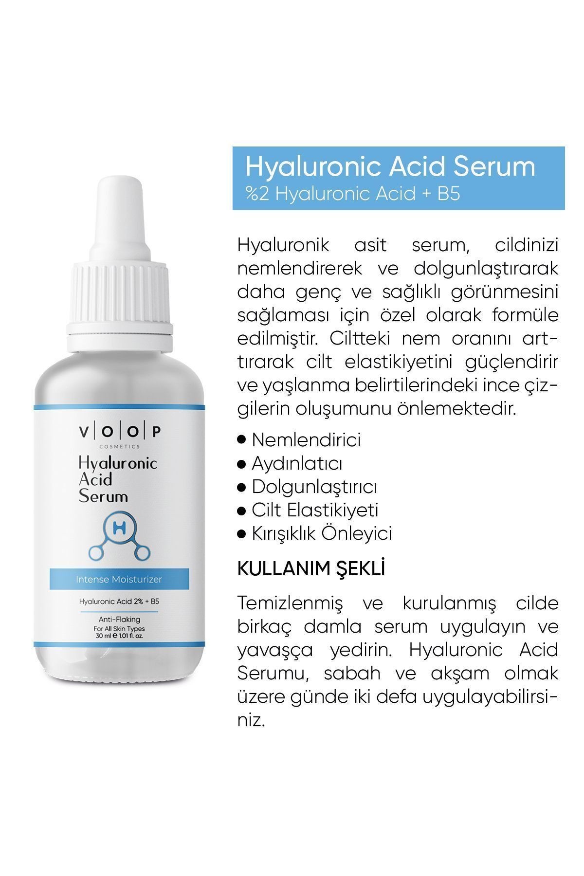 Hyaluronik Asit Serum | Derinlemesine Yoğun Yüz Nemlendirici - 30 ml