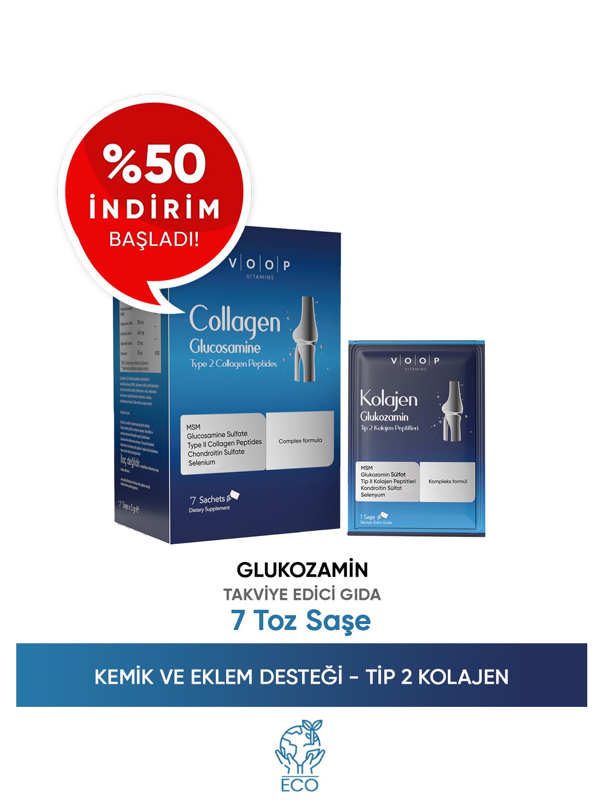 Kompleks Tip 2 Collagen Glukozamin | 7 Toz Saşe