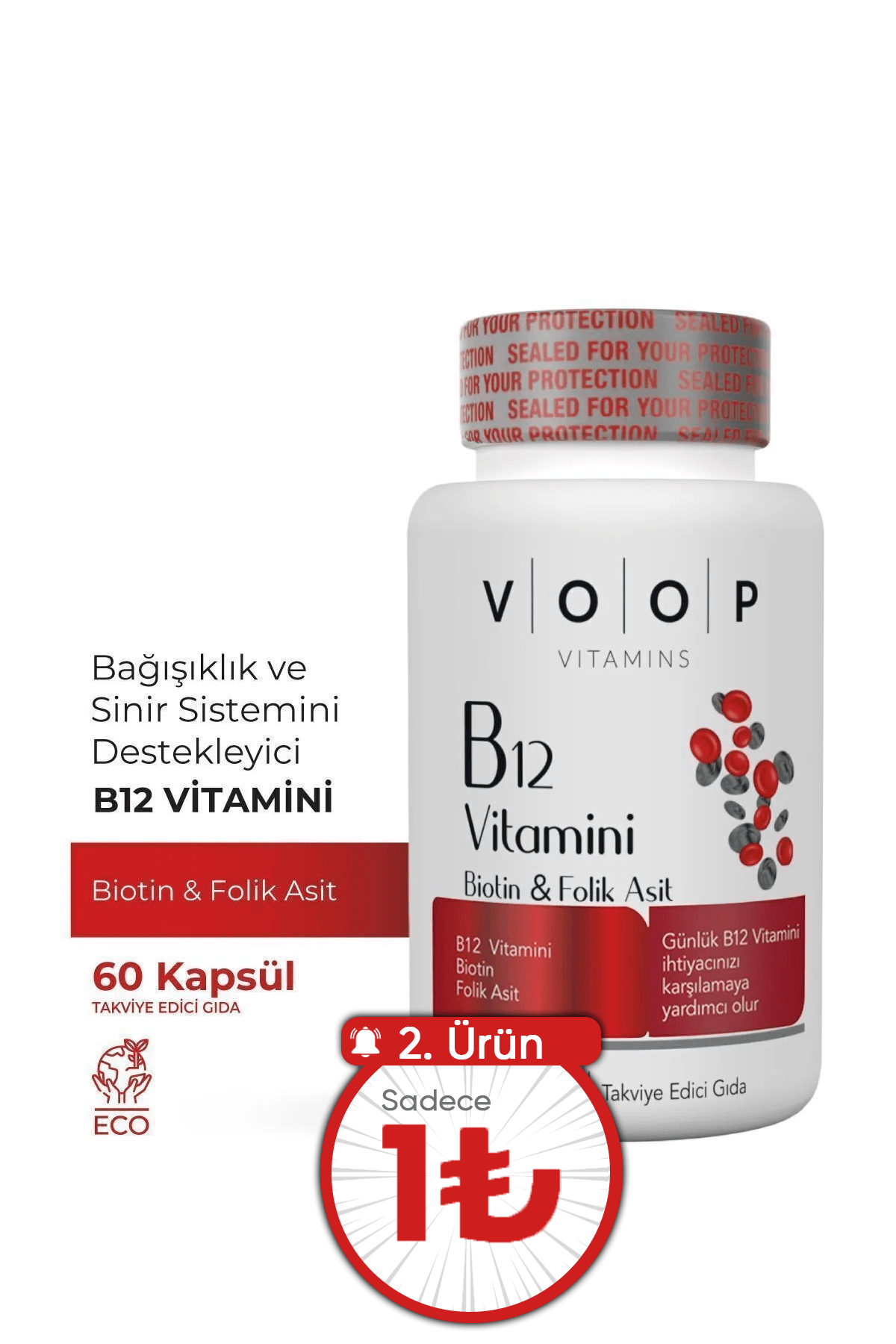 B12 Vitamini | Sinir Sistemi ve Kırmızı Kan Hücre Oluşumu Desteği | 60 Kapsül