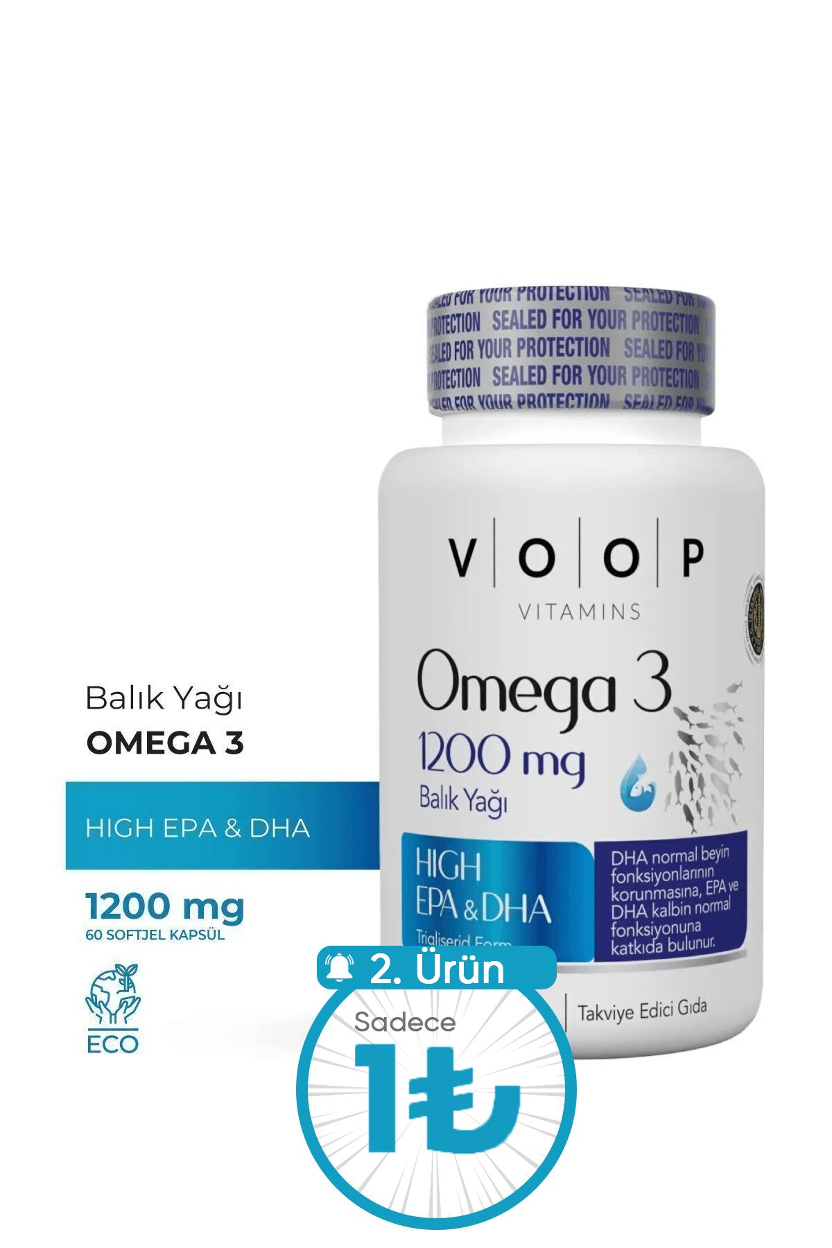 Omega 3 Balık Yağı Yüksek EPA & DHA | Beyin Desteği - 1200 mg 60 Kapsül