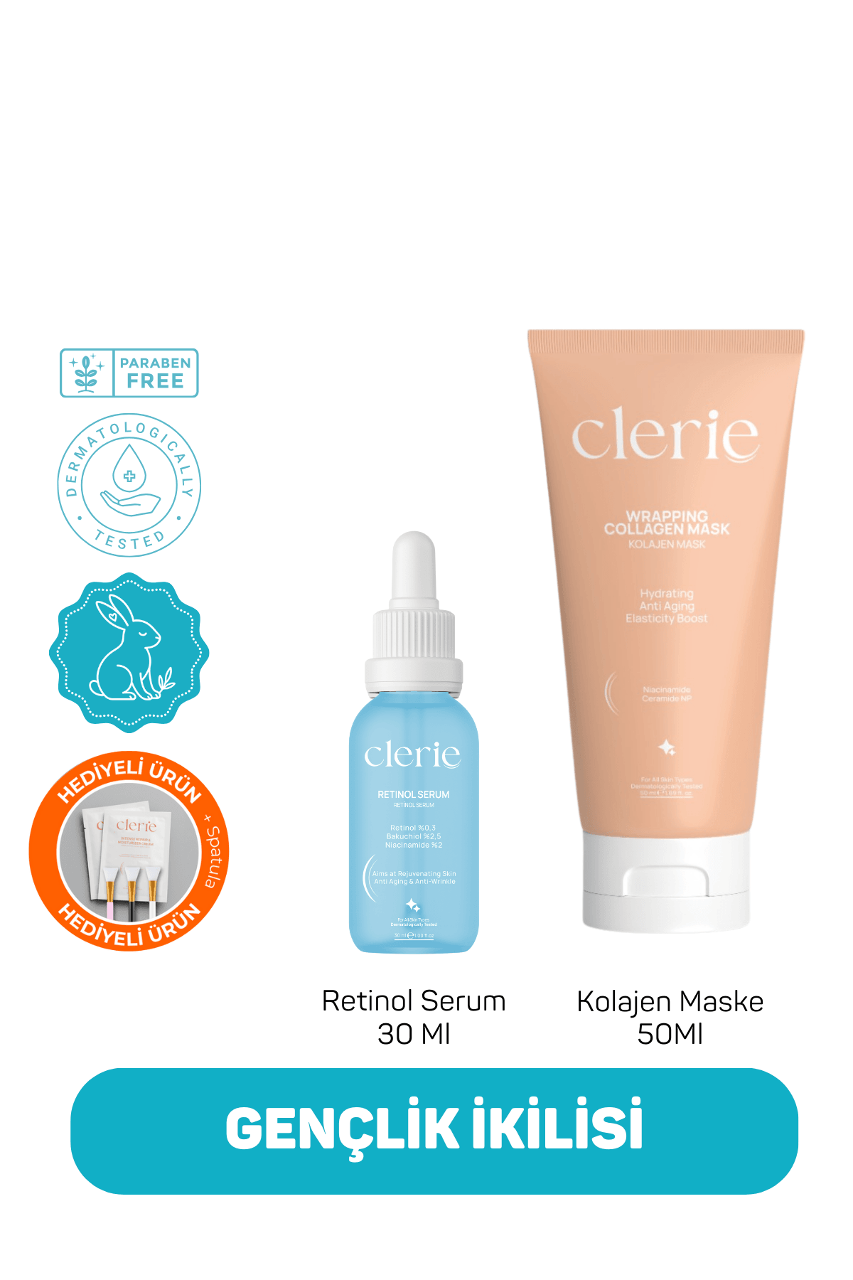 Clerie  Retinol Serum + Kolajen Maske Seti – Anti-Aging ve Sıkılaştırıcı Bakım