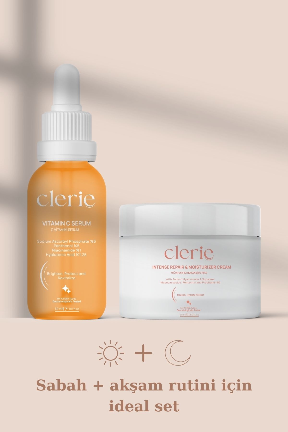 Clerie Aydınlatıcı Cilt Bakım Ikilisi Yoğun Nemlendirici Krem C Vitamin Serum
