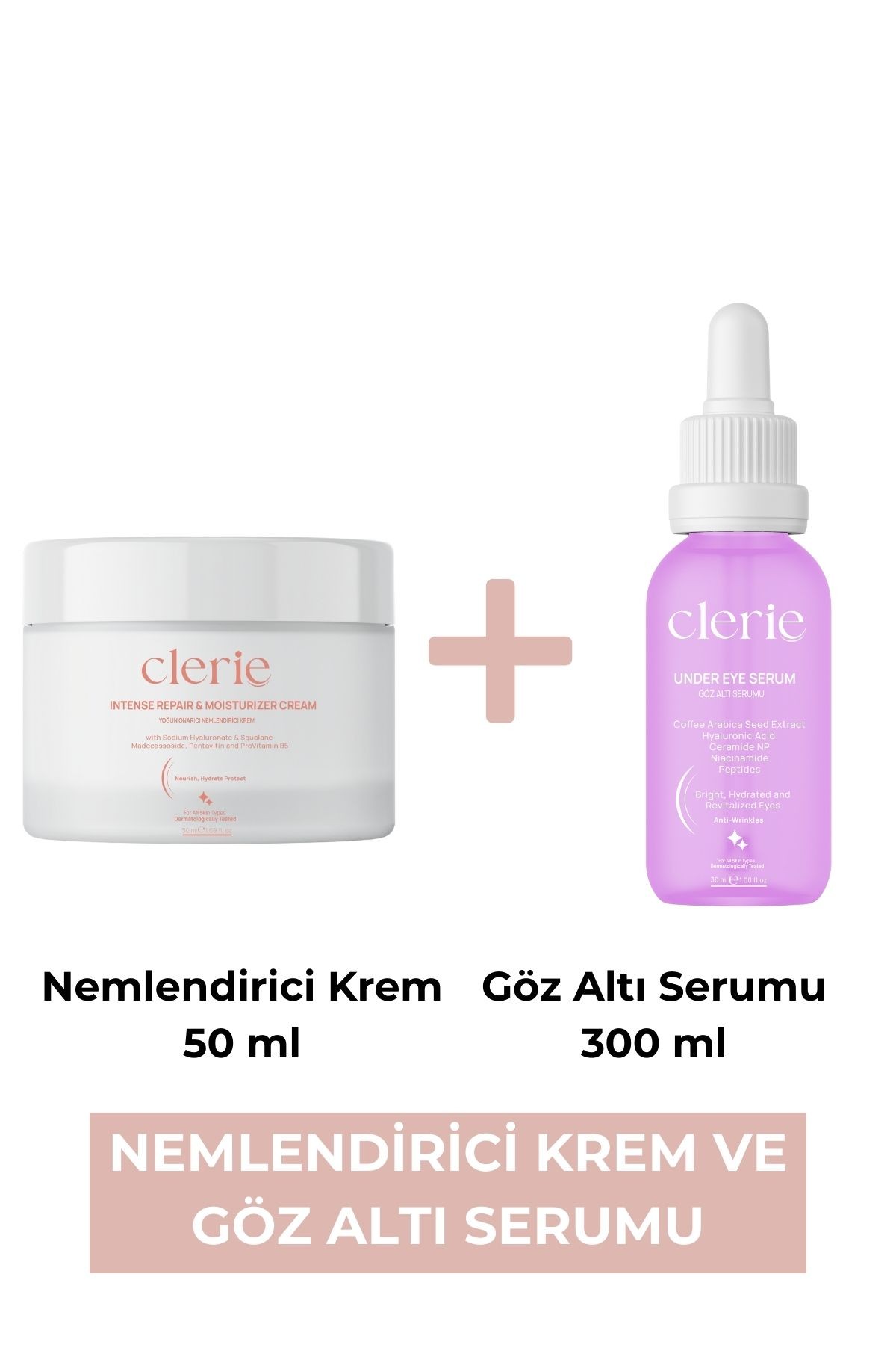 Clerie Cilt & Göz Bakım Seti Yoğun Nemlendirici Krem & Göz Serumu, Kırışıklık, Morluk ve Torbalanma Karşıtı