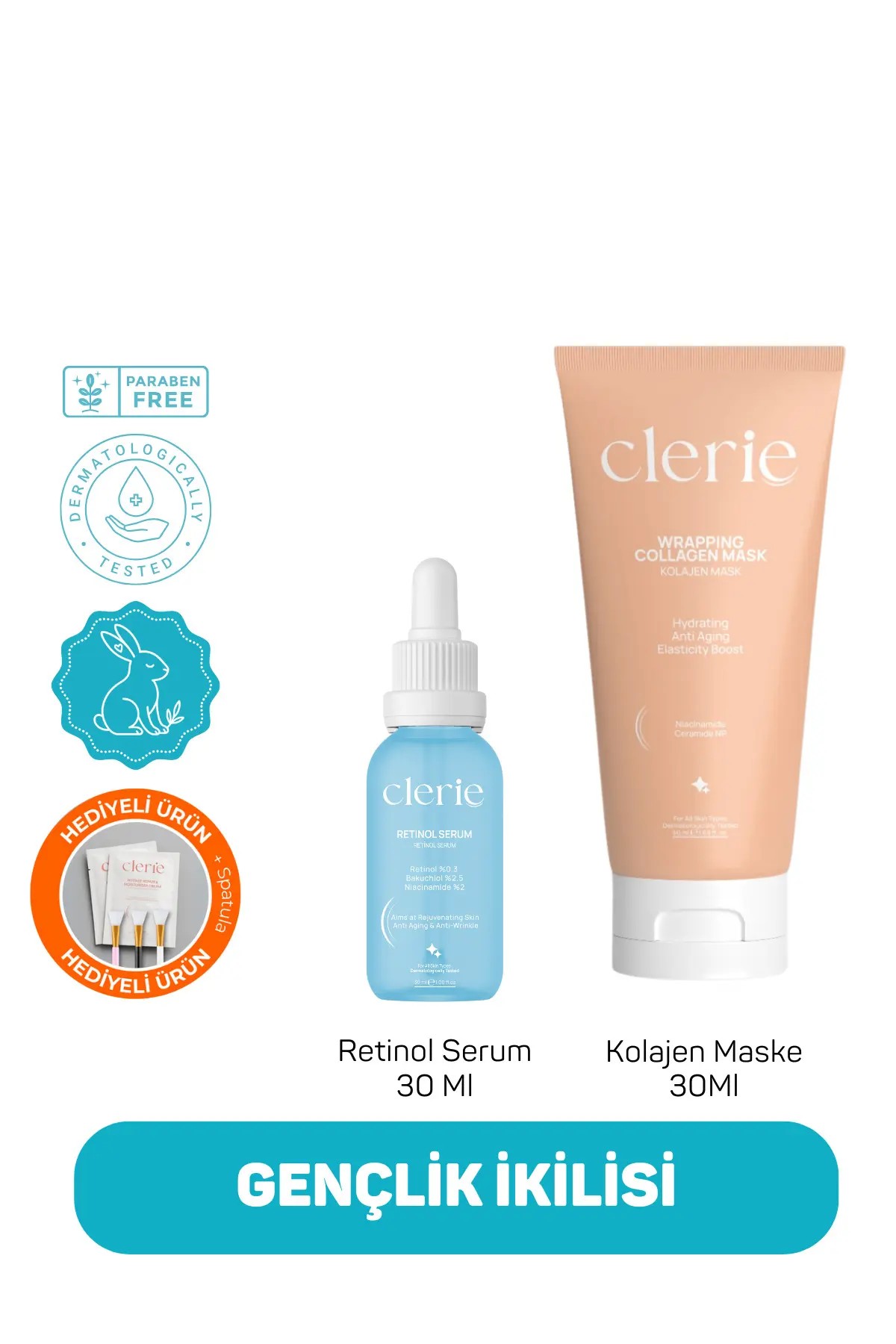 Clerie  Retinol Serum + Kolajen Maske Seti – Anti-Aging ve Sıkılaştırıcı Bakım