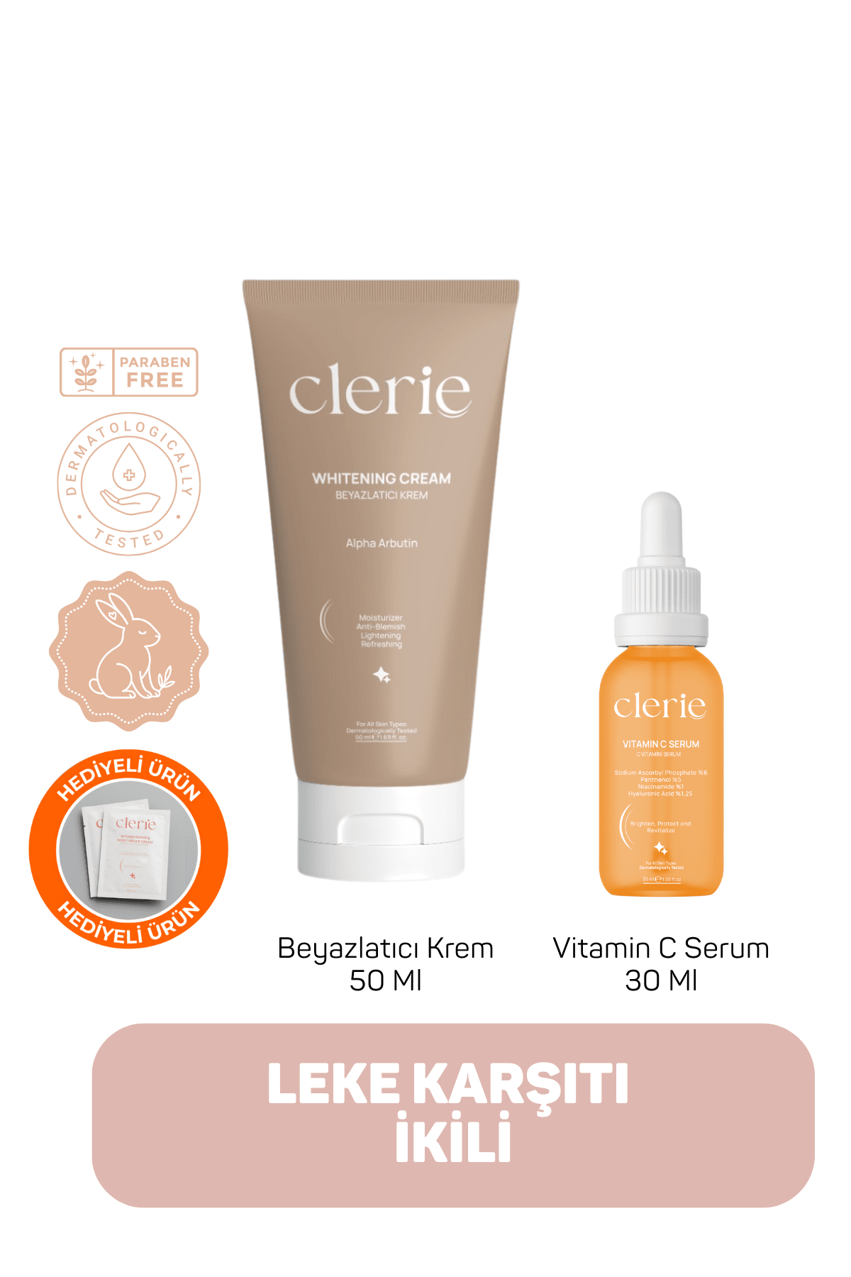 Clerie C Vitamini Serum + Cilt Beyazlatıcı Krem Seti – Leke Karşıtı İkili Set