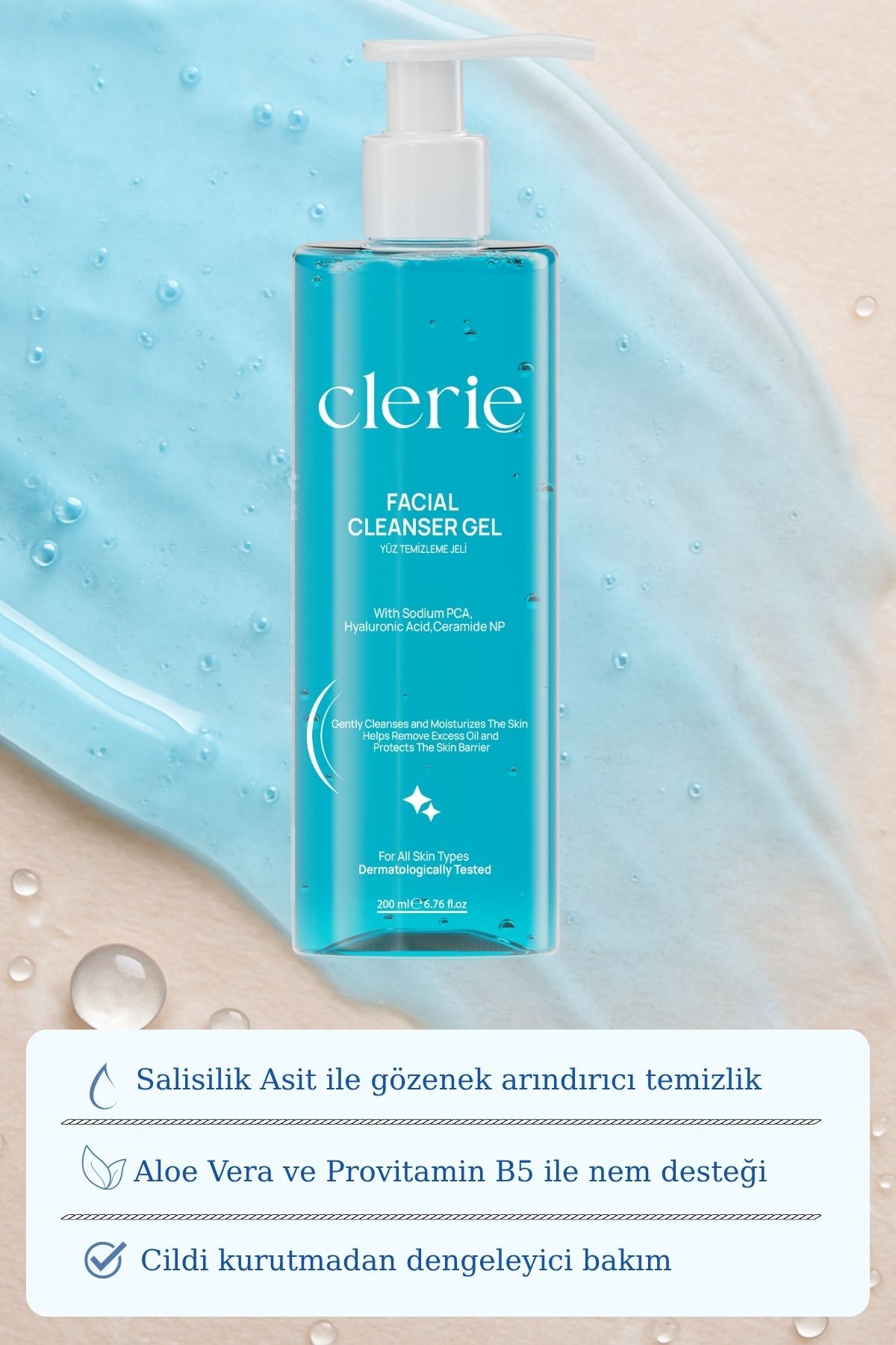 Clerie Yağ & Sebum Dengeleyici Yüz Yıkama Jeli 200 ml – Hyaluronik Asitli Gözenek Temizleyici Etkili
