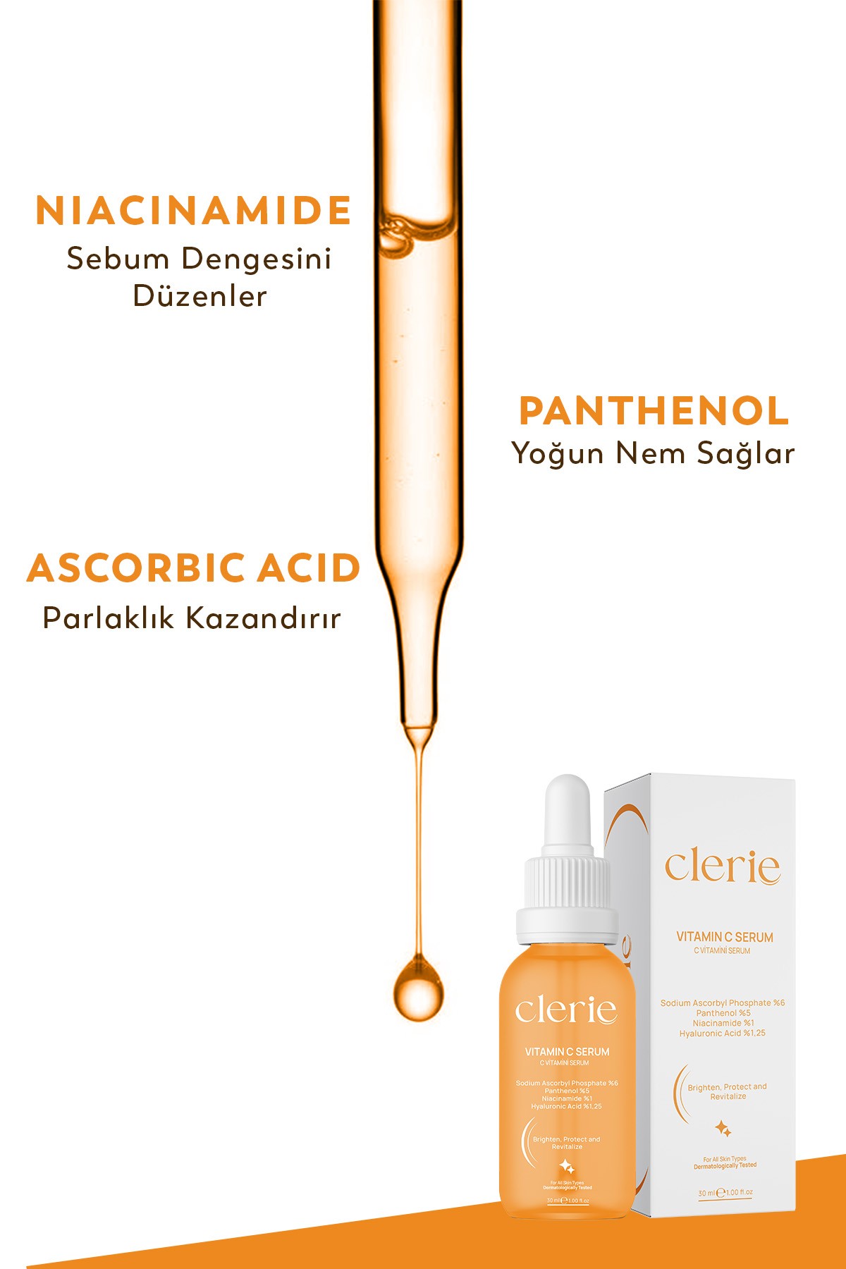 Clerie Cilt Bakım Seti – Leke Karşıtı C Vitamini Serumu & Sebum & Yağ Dengeleyici Yüz Yıkama Jeli