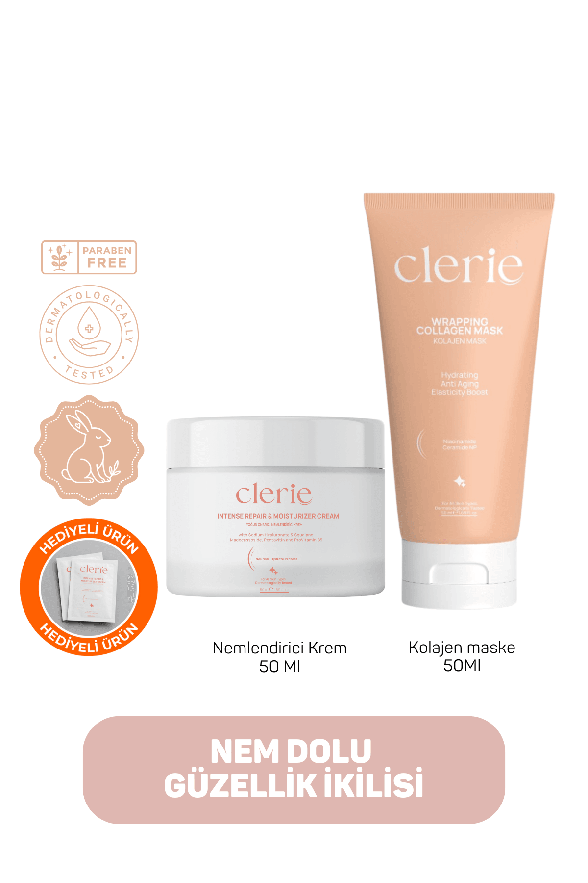 Clerie Soyulabilir Kolajen Maske & Nemlendirici Krem Seti – Arındırıcı + Onarıcı Çift Etki
