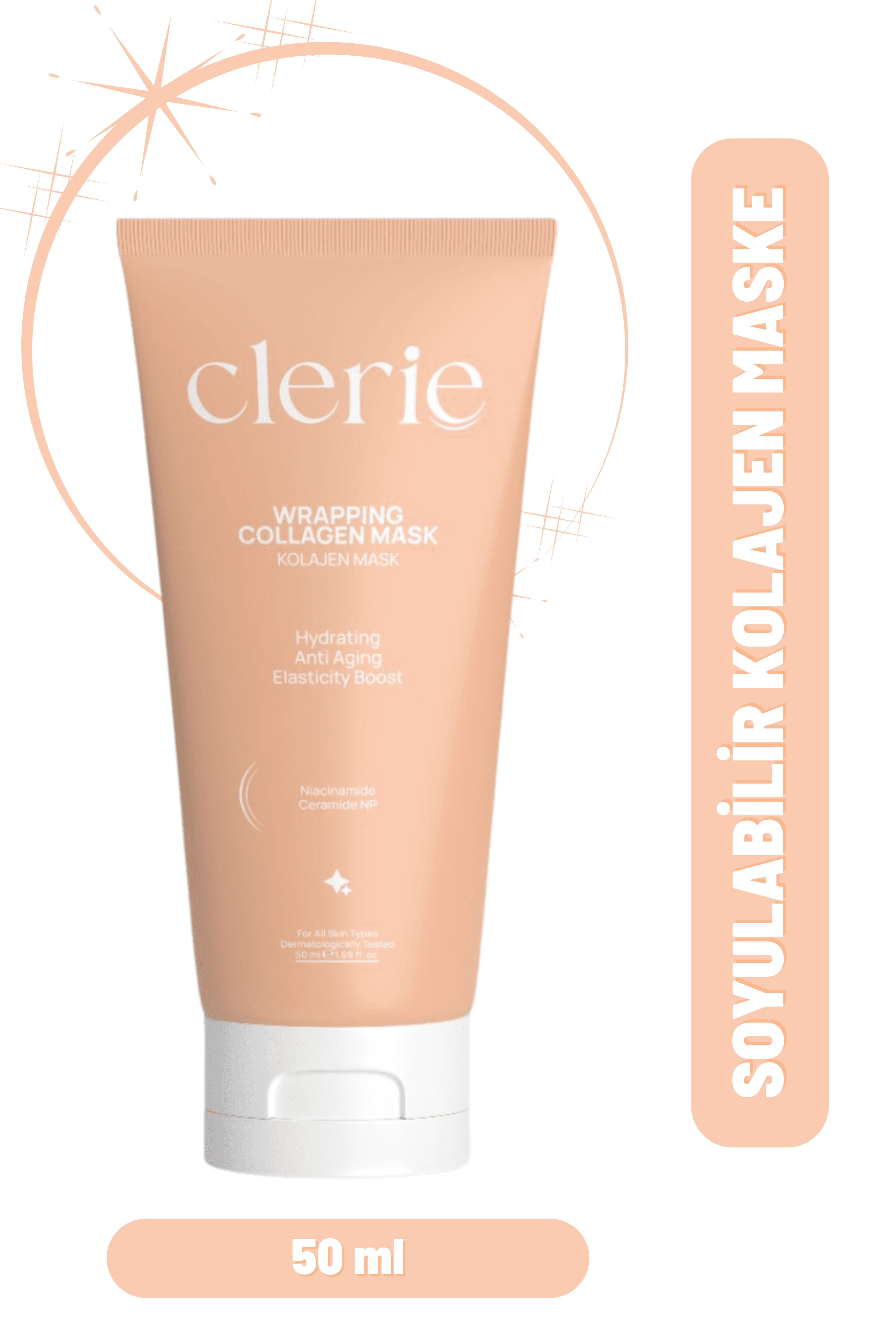 Clerie Soyulabilir Kolajen Yüz Maskesi – Cam Cilt, Nemlendirici Gözenek Sıkılaştırıcı Collagen Maske
