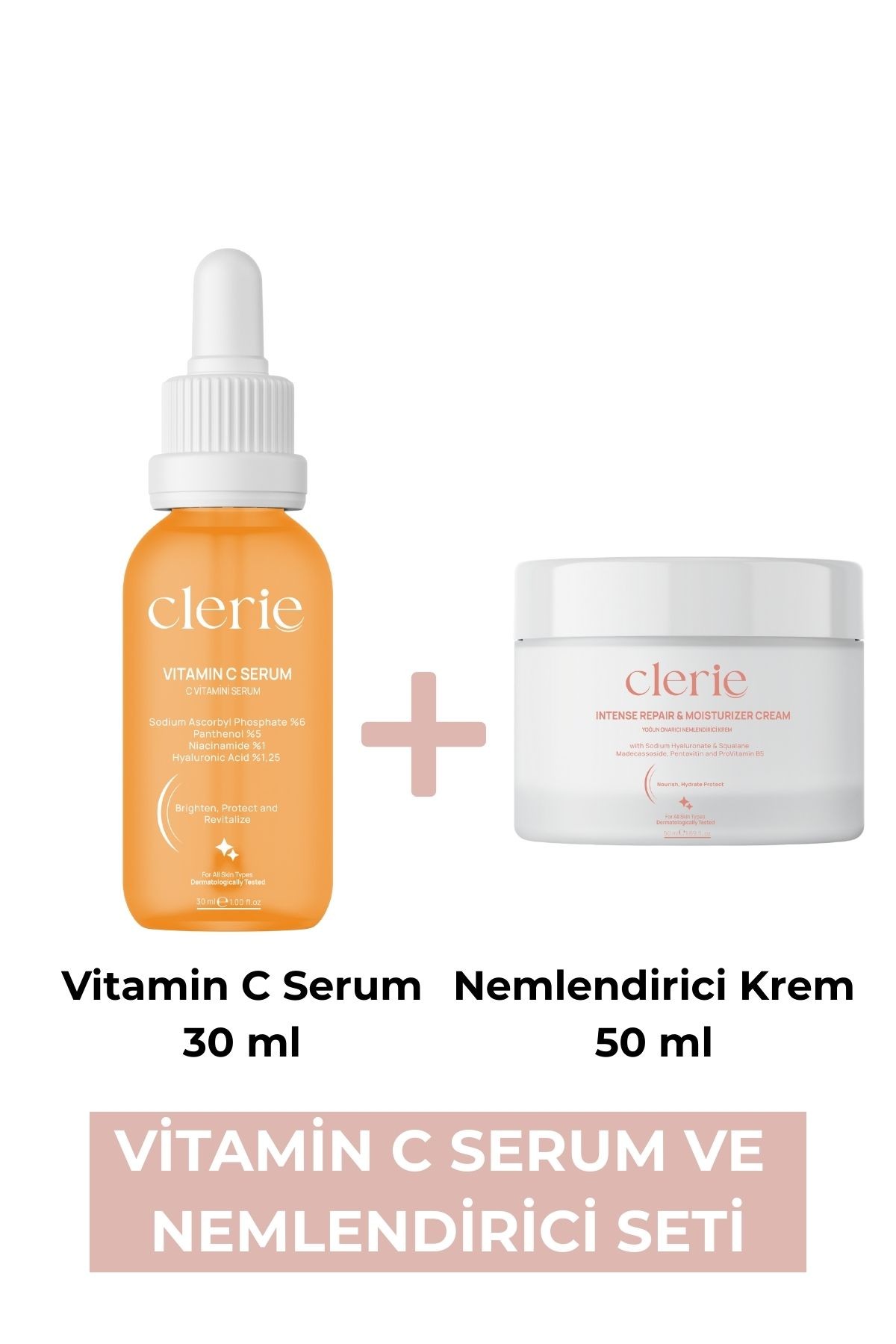 Clerie Aydınlatıcı Cilt Bakım Ikilisi Yoğun Nemlendirici Krem C Vitamin Serum