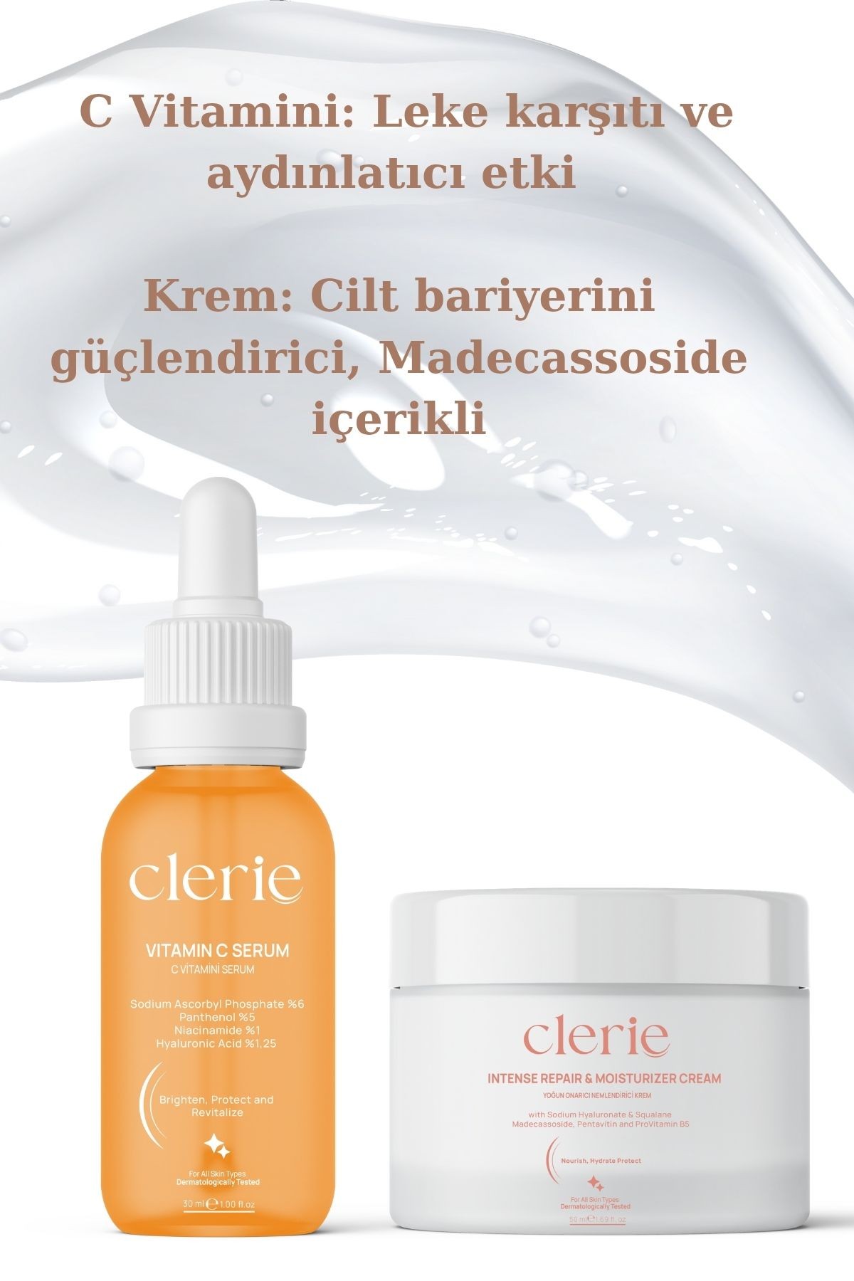 Clerie Aydınlatıcı Cilt Bakım Ikilisi Yoğun Nemlendirici Krem C Vitamin Serum