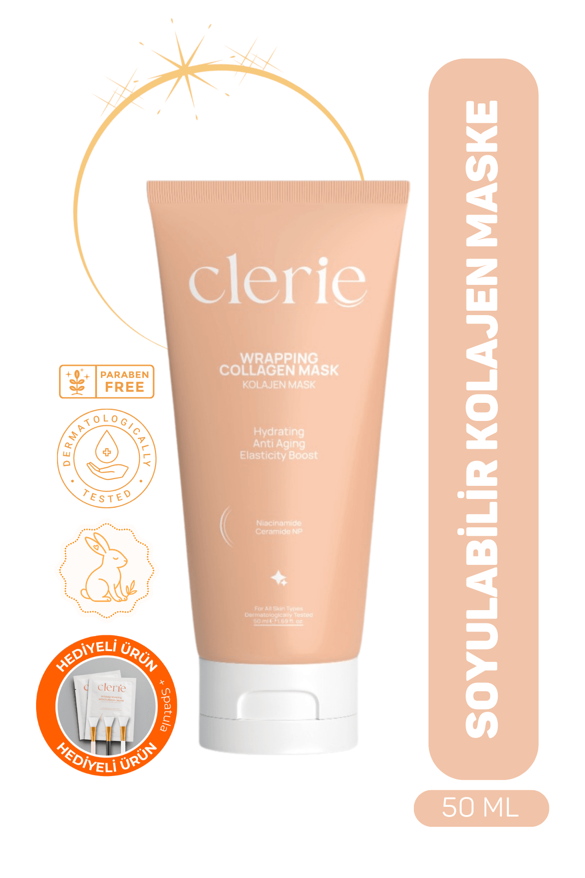 Clerie Soyulabilir Kolajen Yüz Maskesi – Cam Cilt, Nemlendirici Gözenek Sıkılaştırıcı Collagen Maske