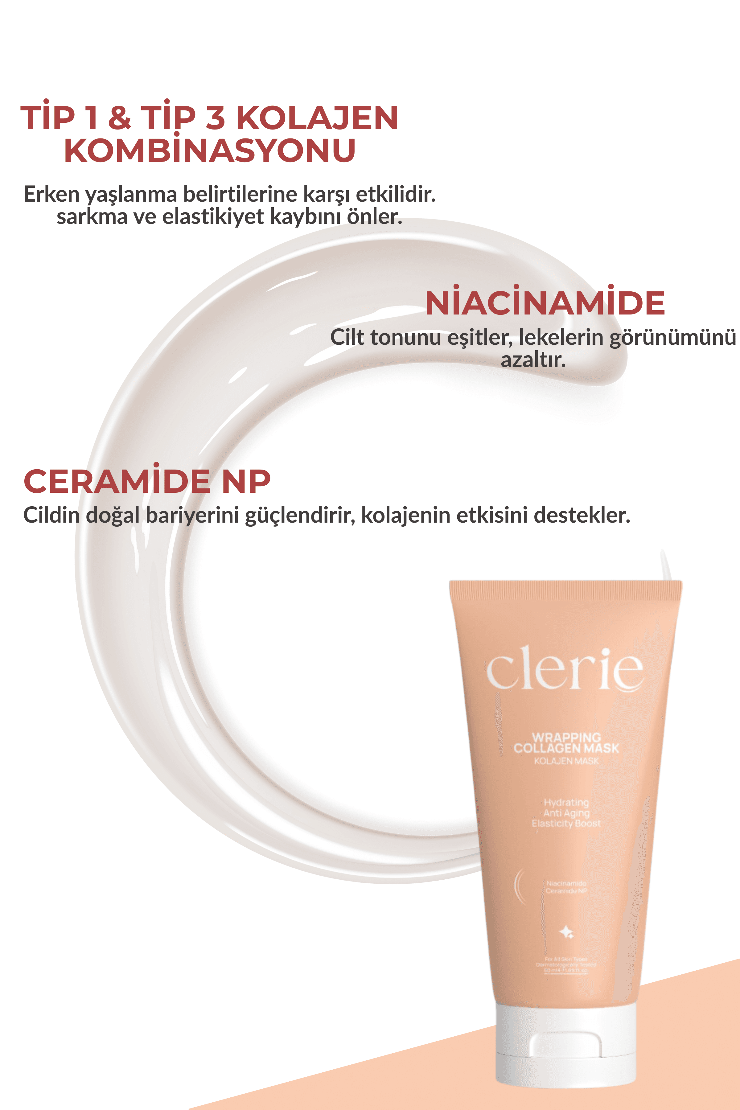 Clerie Soyulabilir Kolajen Yüz Maskesi – Cam Cilt, Nemlendirici Gözenek Sıkılaştırıcı Collagen Maske