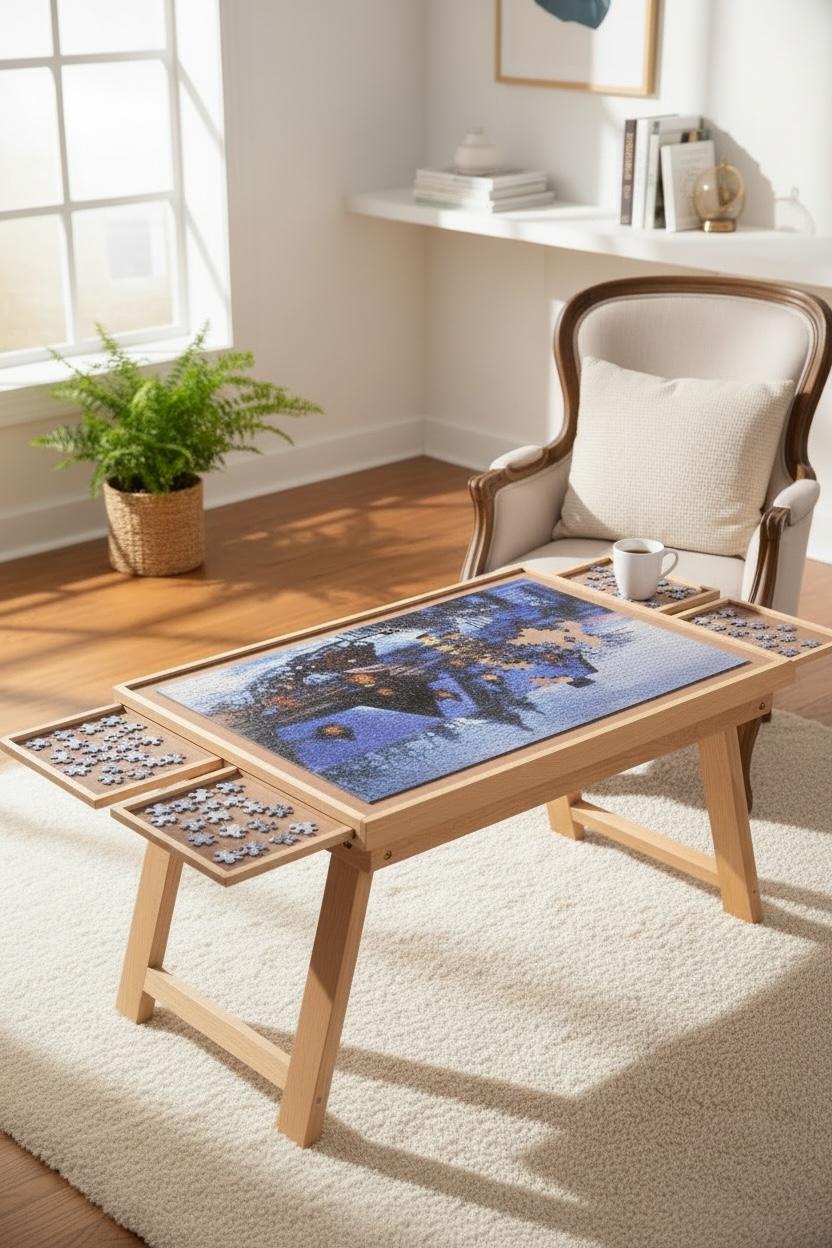 Katlanabilir Ahşap Puzzle Masası 