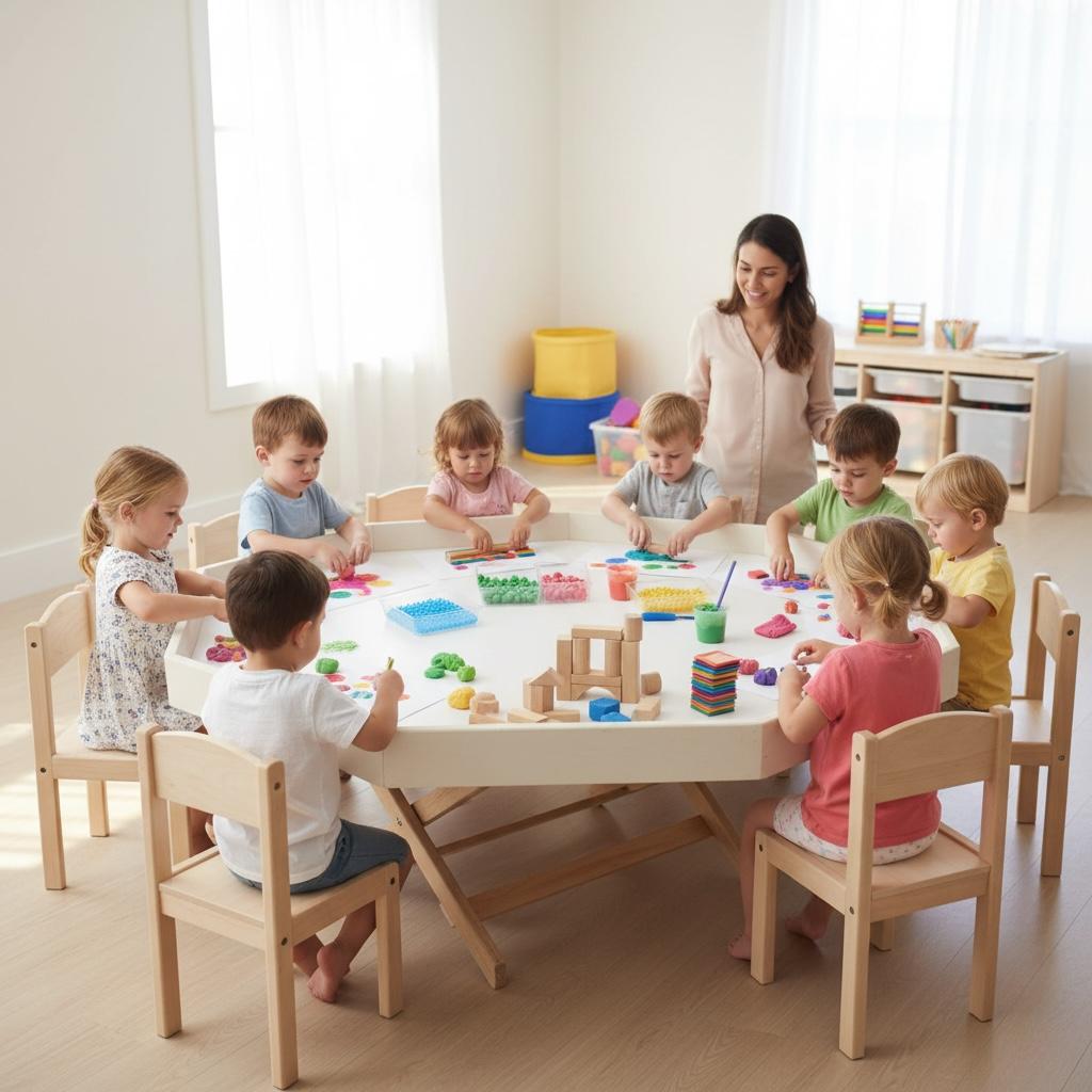 Ahşap Sekizgen Okul Öncesi Etkinlik Masası