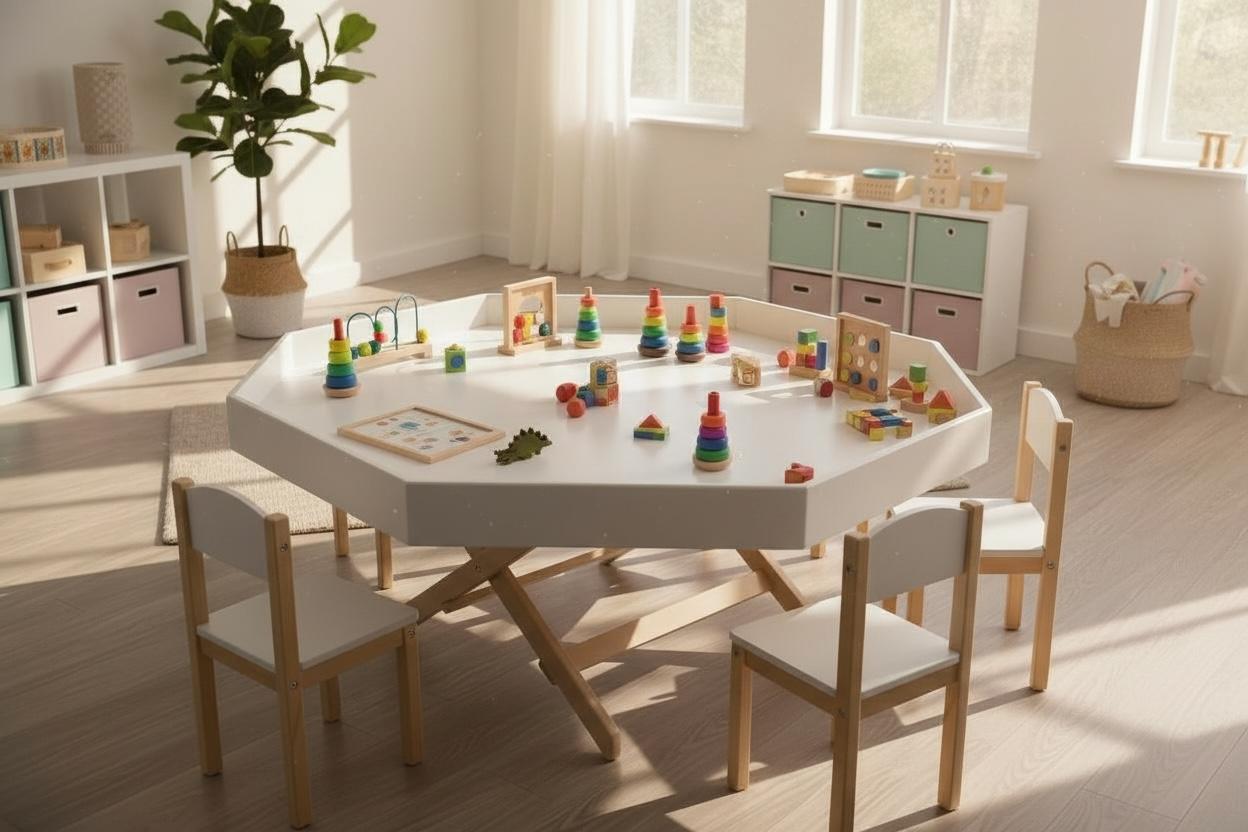 Ahşap Sekizgen Okul Öncesi Etkinlik Masası
