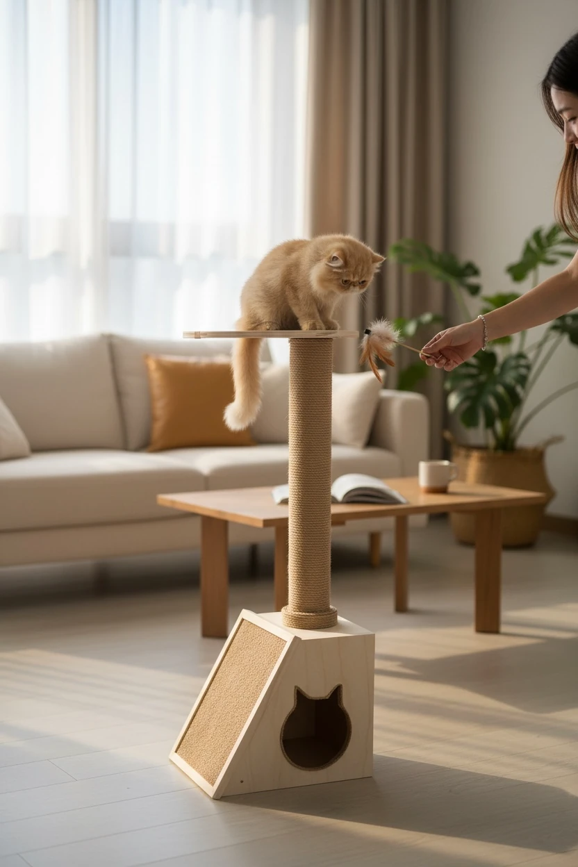 Ahşap Kedi Tırmanma ve Tırmalama Kulesi