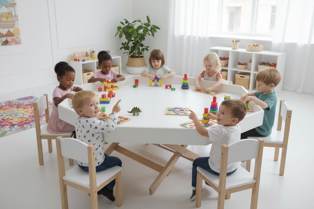 Ahşap Sekizgen Okul Öncesi Etkinlik Masası