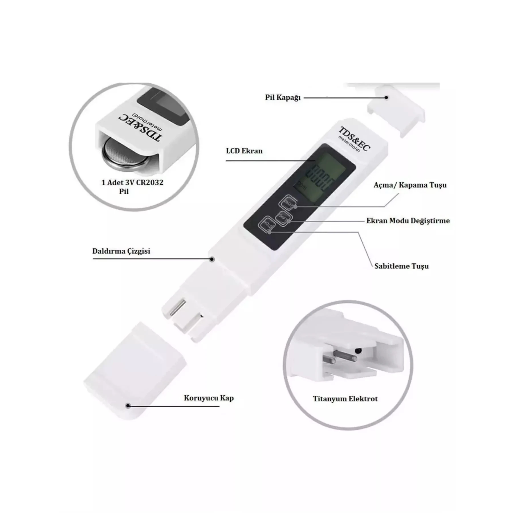 Multifonksiyonel Tds İletkenlik Ölçer Ec Metre