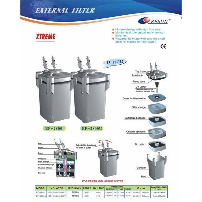 RESUN EF-2800UV Dış Filtre 2800 L/H