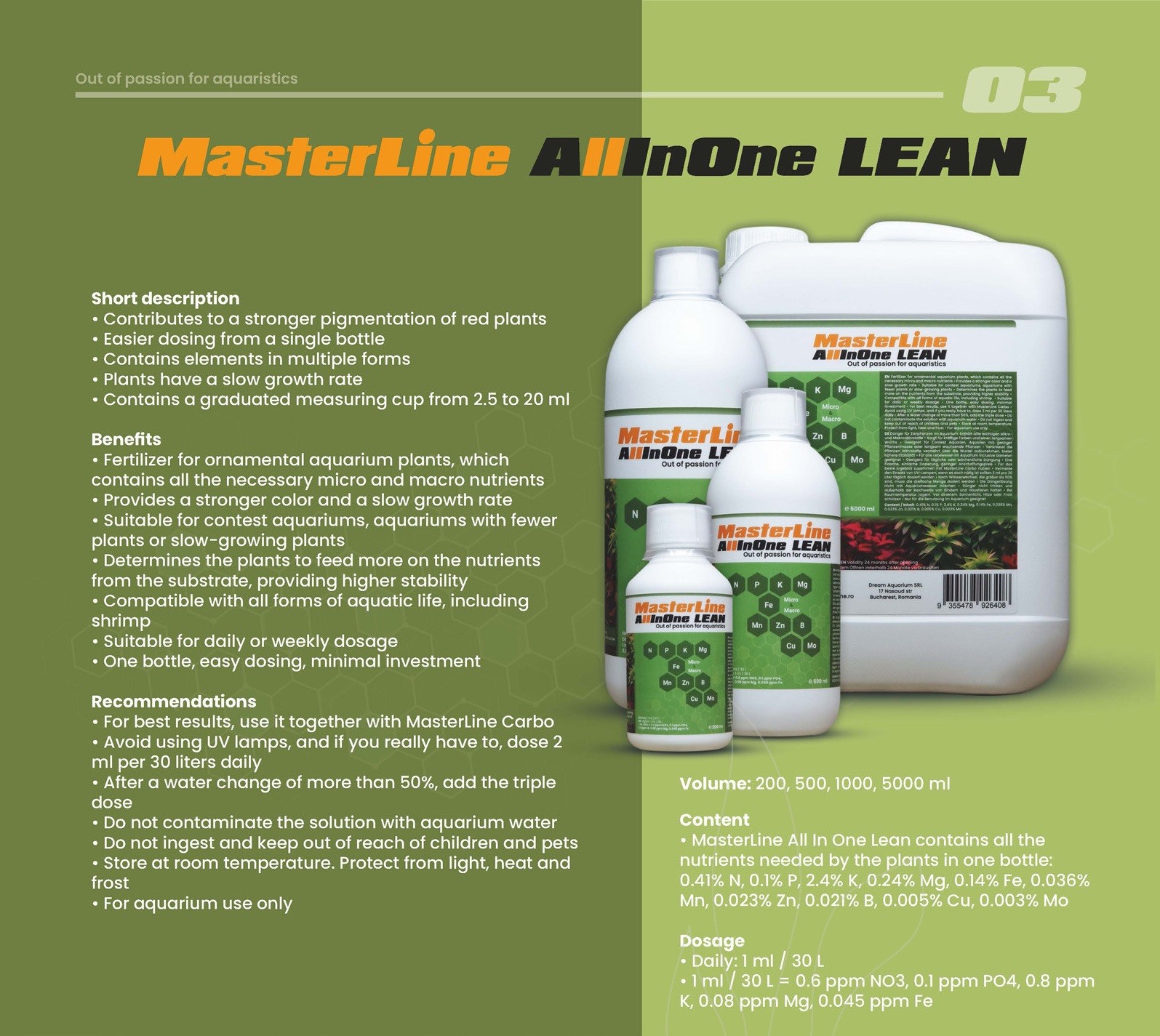 MasterLine All In One Lean Kompleks Makro Gübre 500 ml